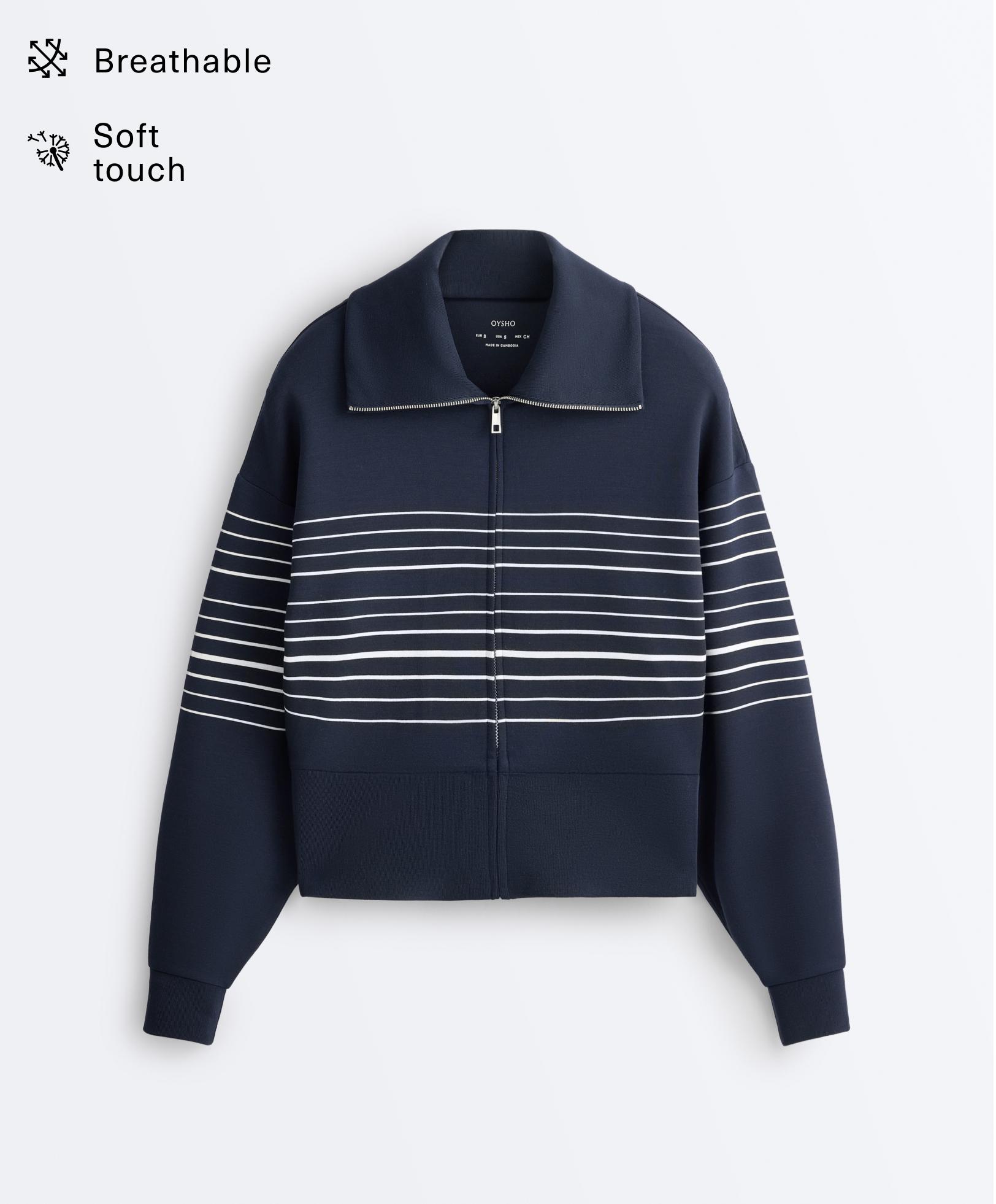 แจ็คเก็ตลายทางสไตล์กะลาสีผ้า modal สัมผัสนุ่ม