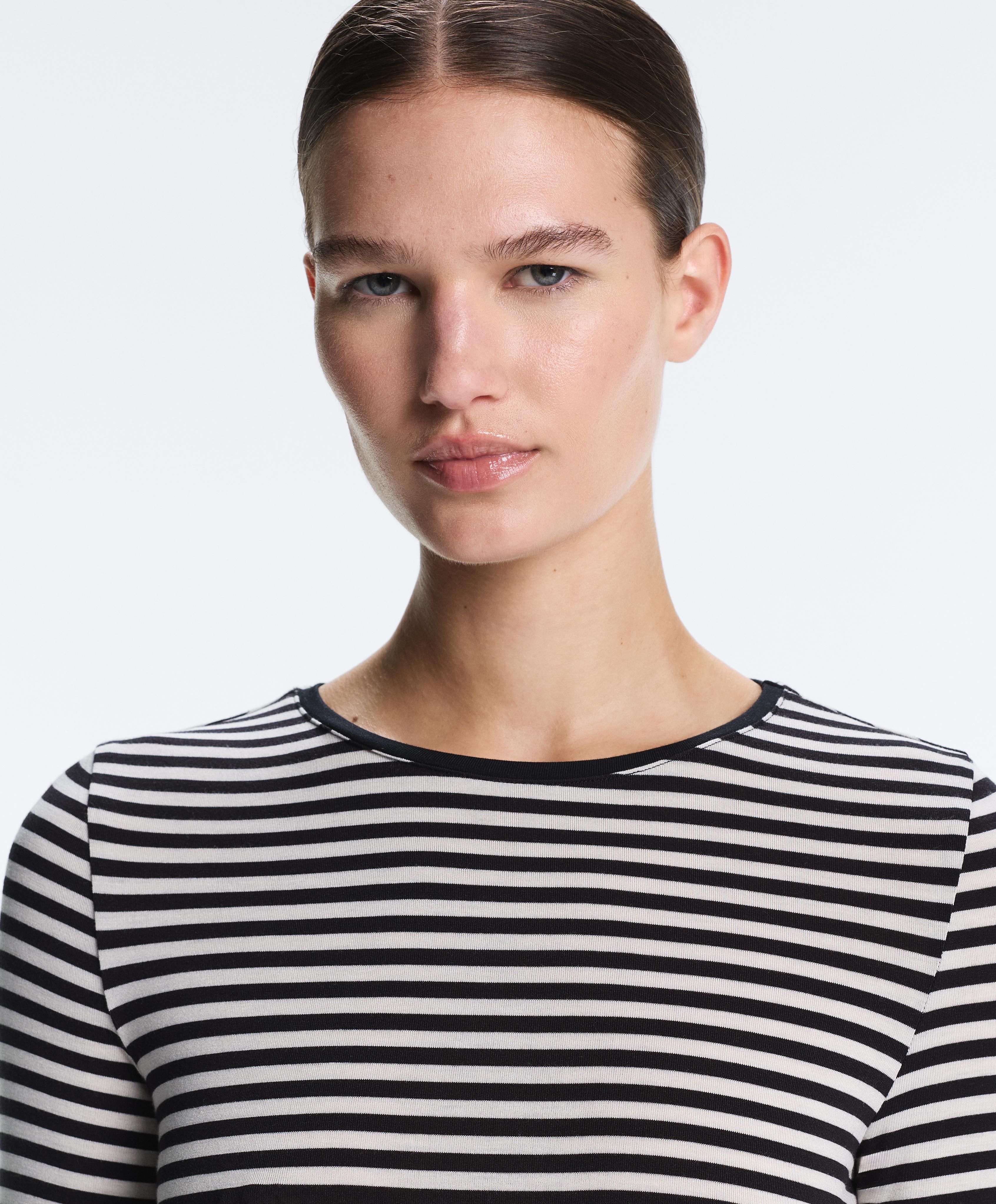 Fitted striped long sleeve T-shirt — BLACK