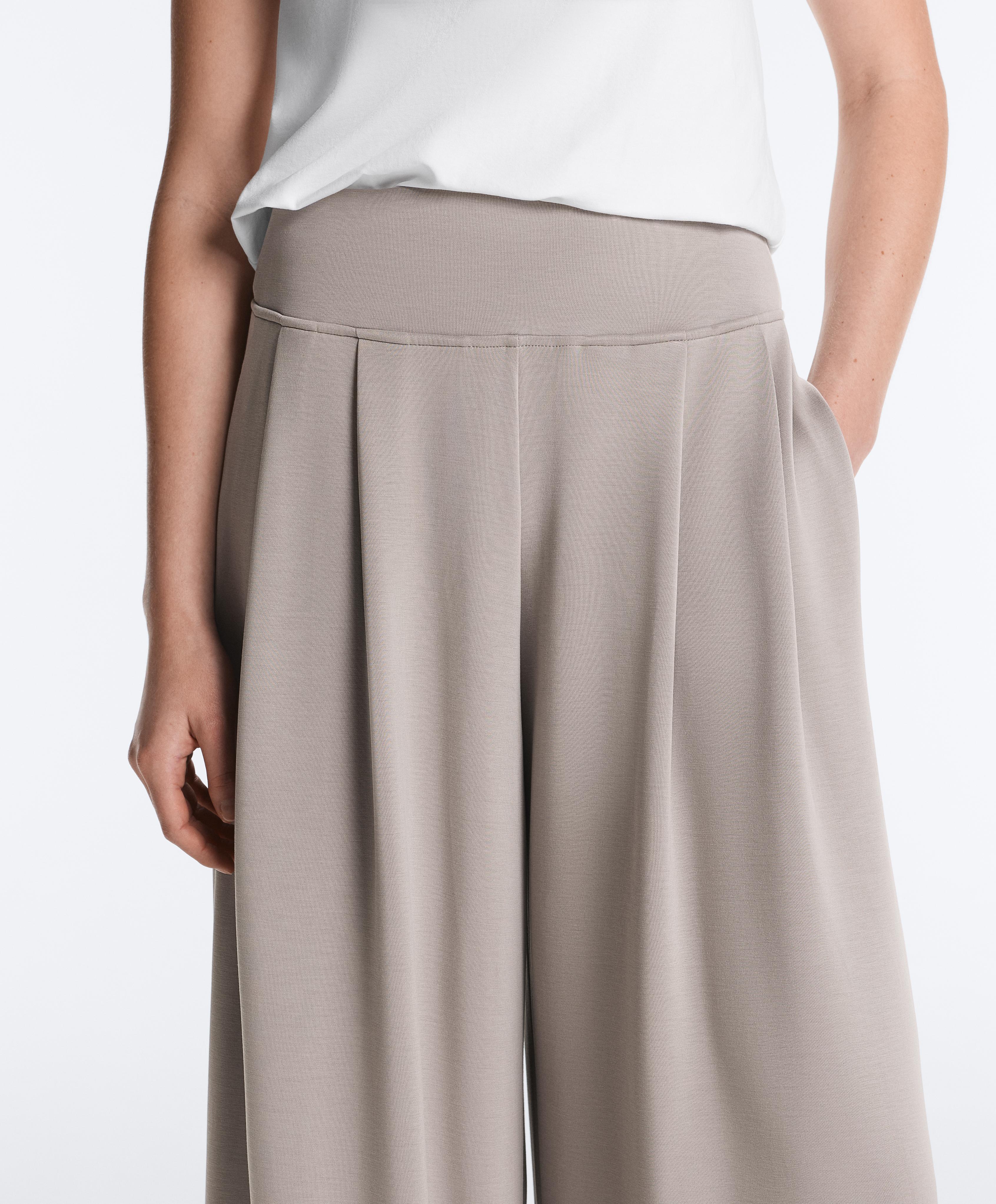 Soft-touch modal wide-leg trousers with corset detail — PALE TAUPE