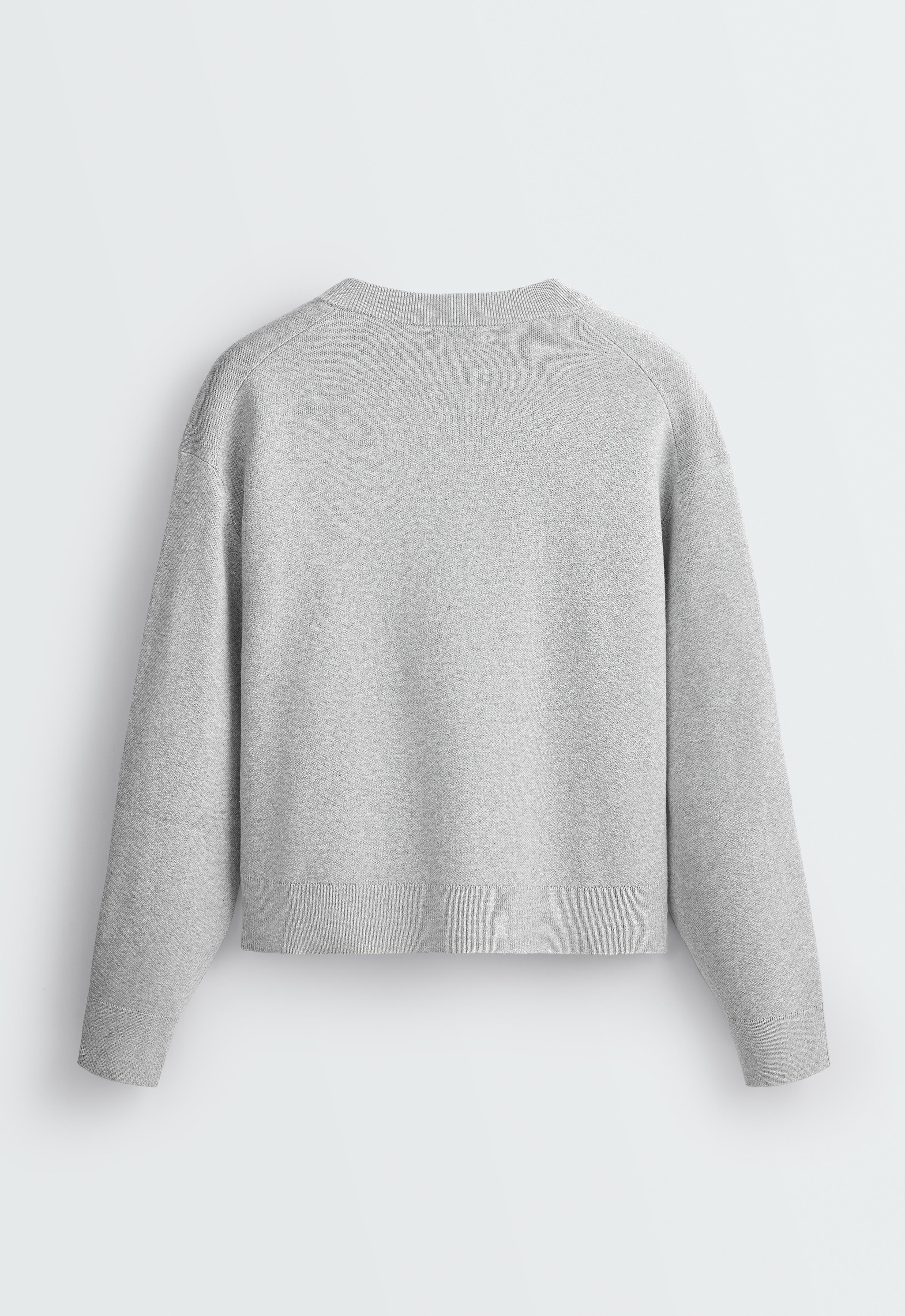 Cotton blend V-neck knit jumper — PALE GREY (alternate view)