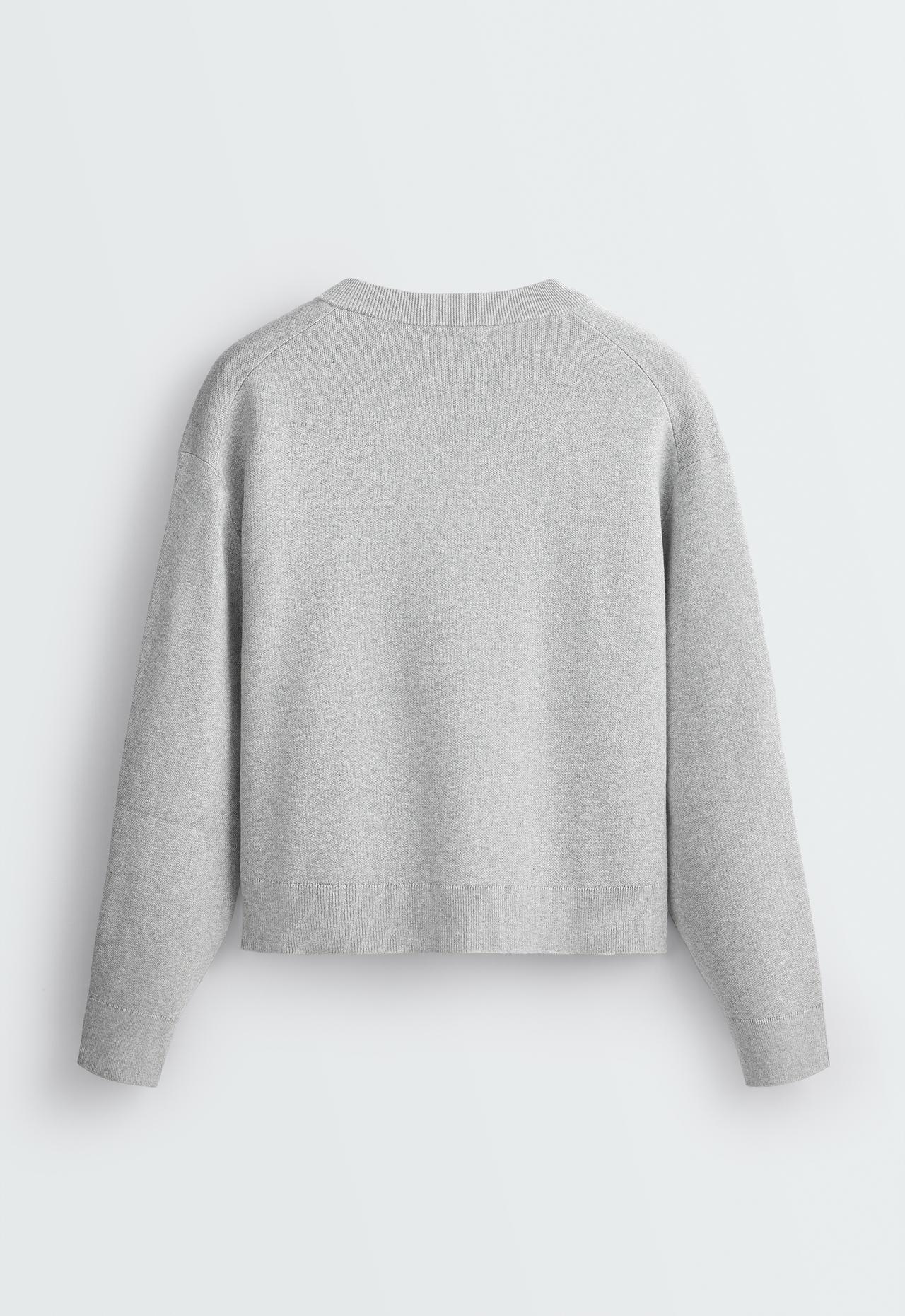 Cotton blend V-neck knit jumper — PALE GREY