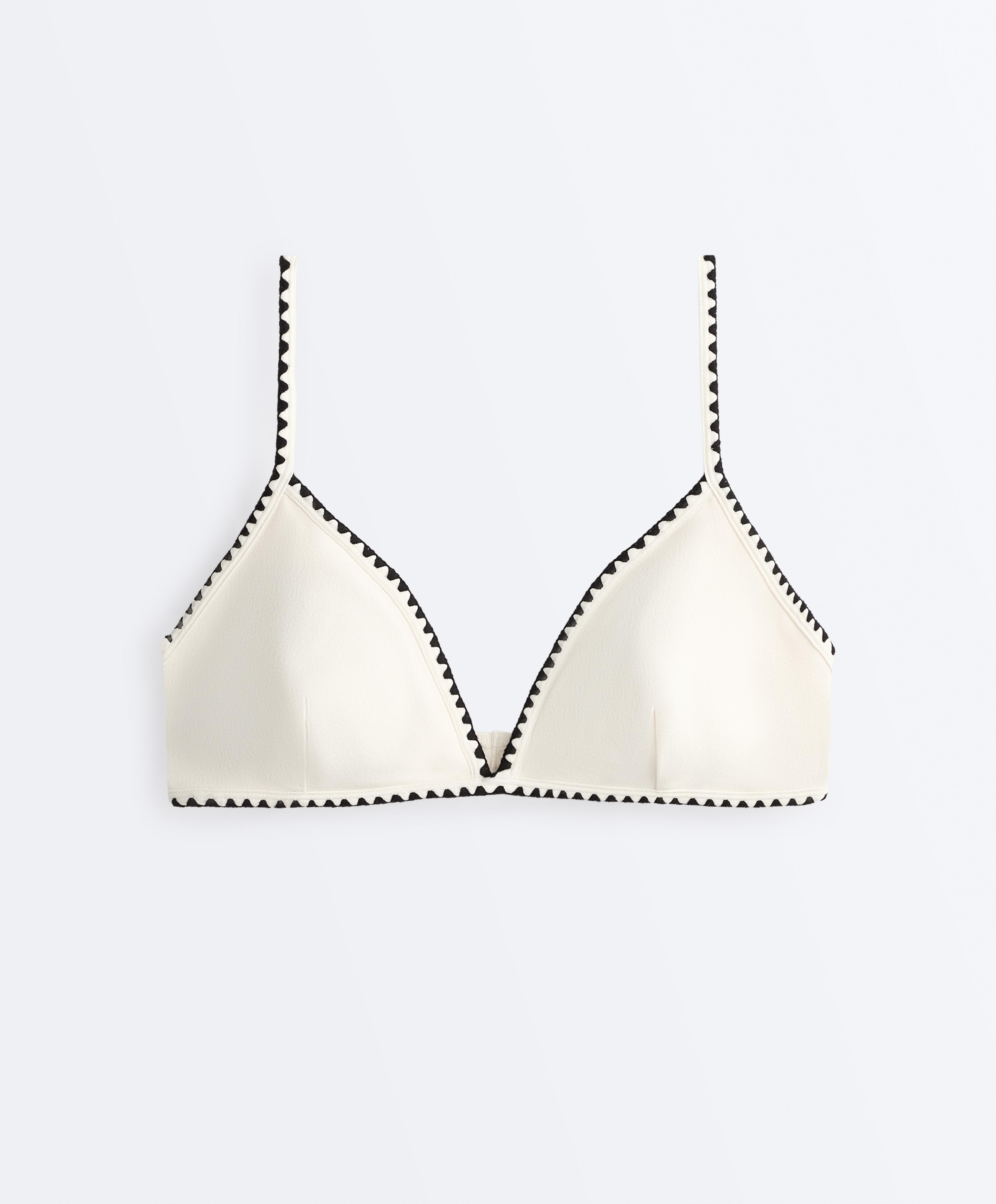 Contrast stitch triangle bikini top — PALE ECRU