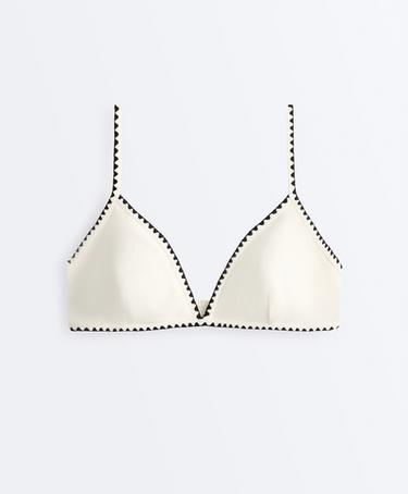 Contrast stitch triangle bikini top — PALE ECRU 7