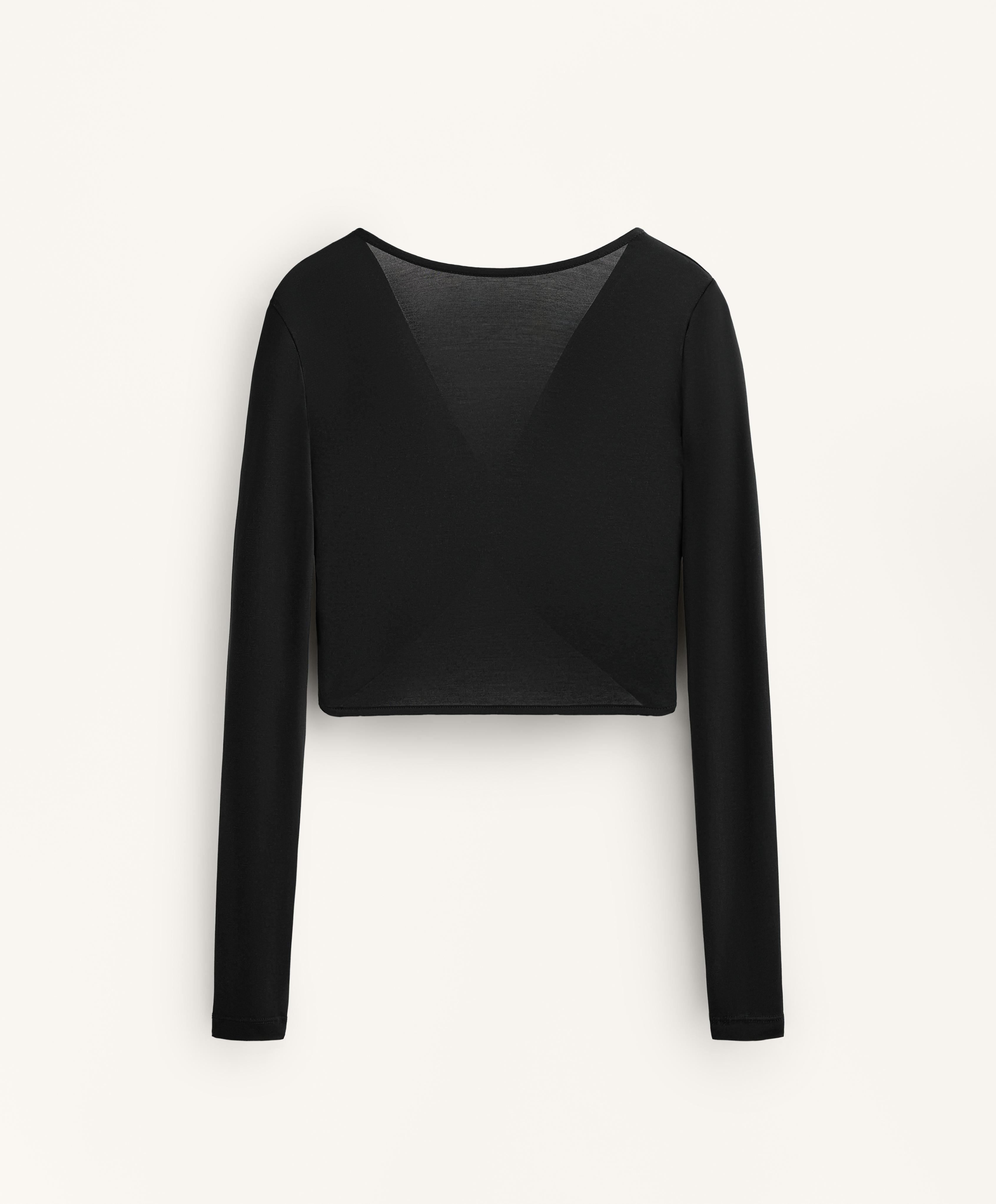 Multi-position long sleeve knotted lyocell blend T-shirt — BLACK