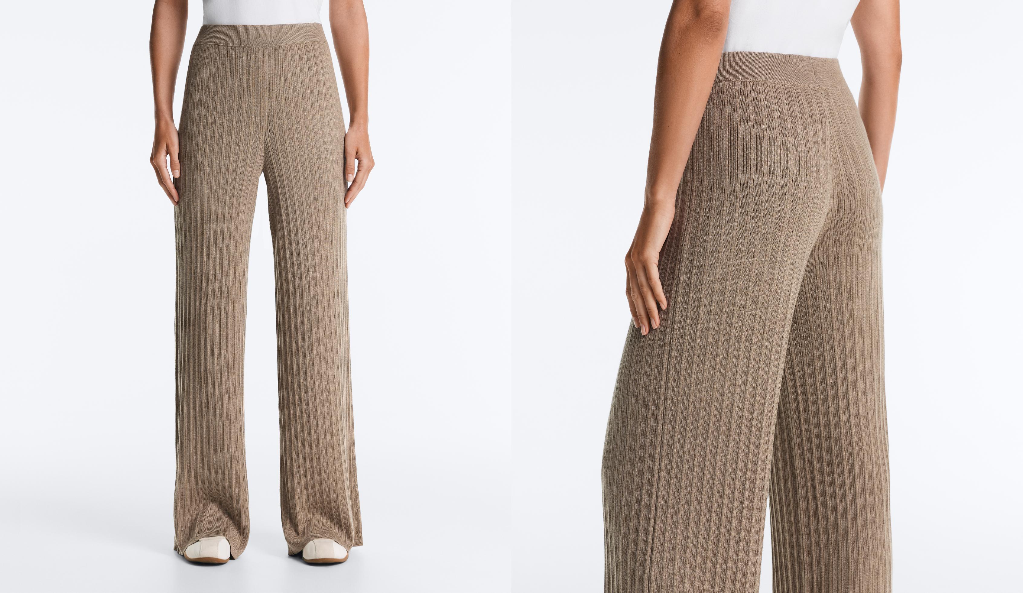 Rib-knit straight-leg trousers — DARK TAUPE