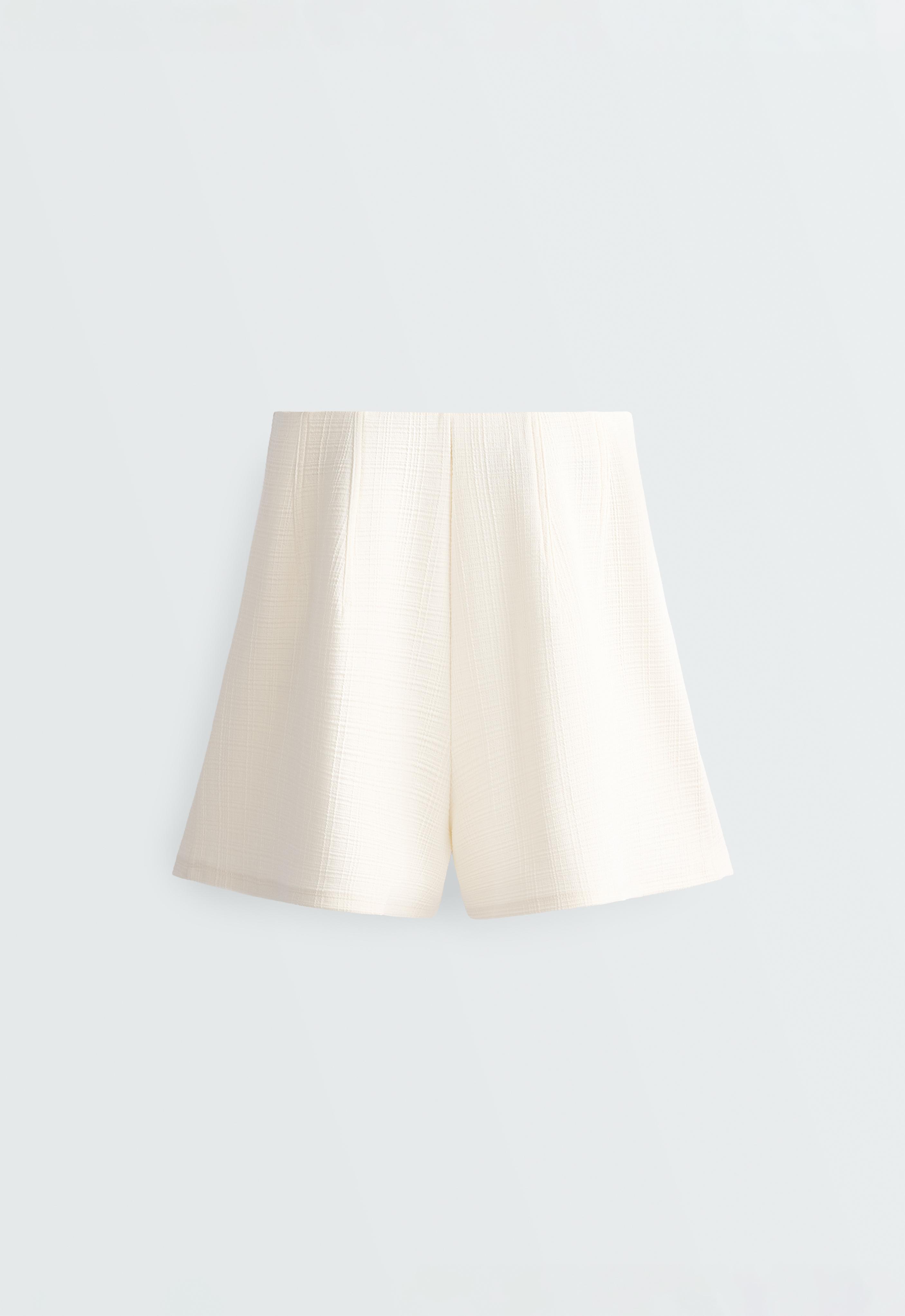 Striped textured cotton bermuda shorts — PALE ECRU