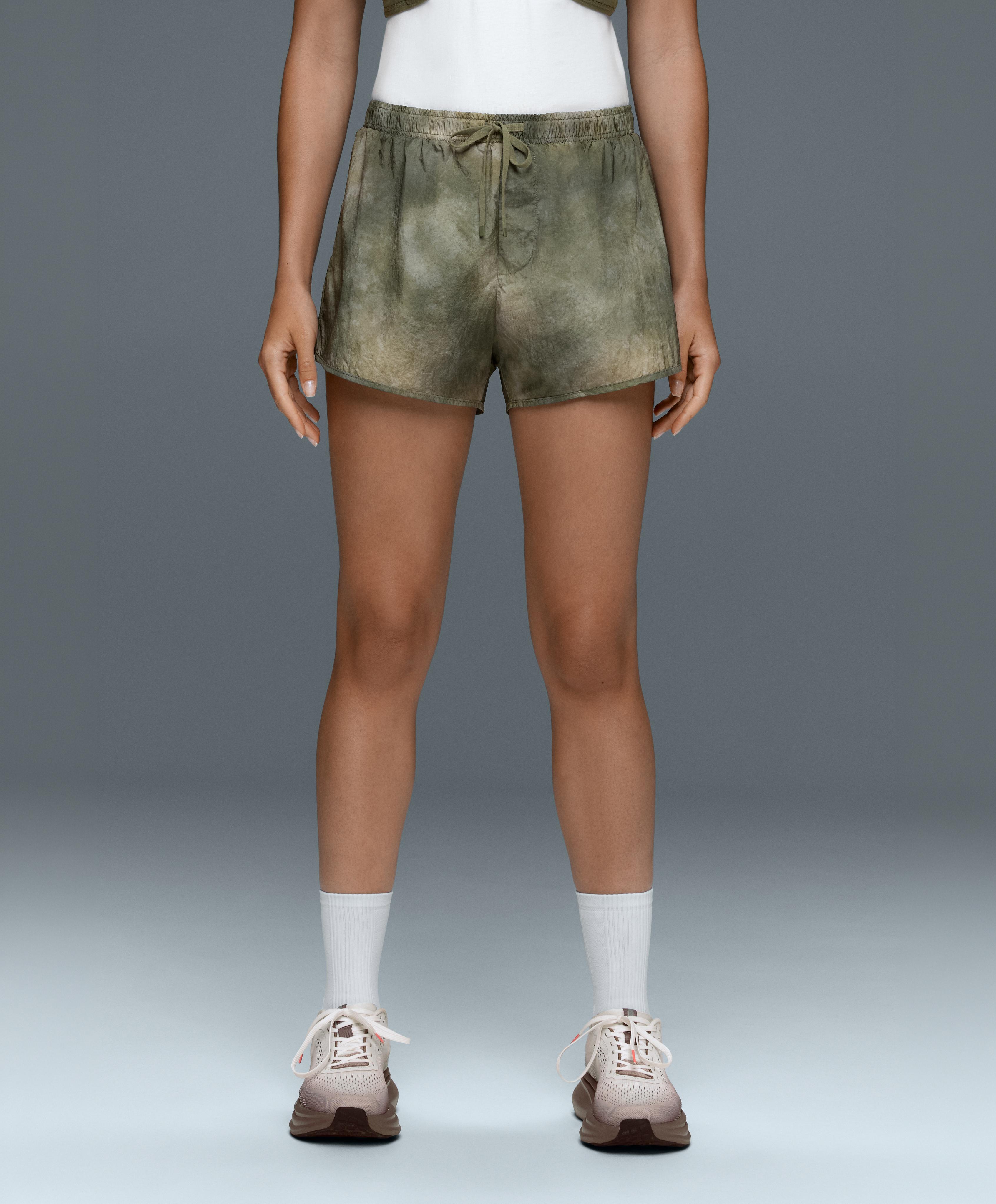 Printed mid rise 2-in-1 technical shorts — KHAKI