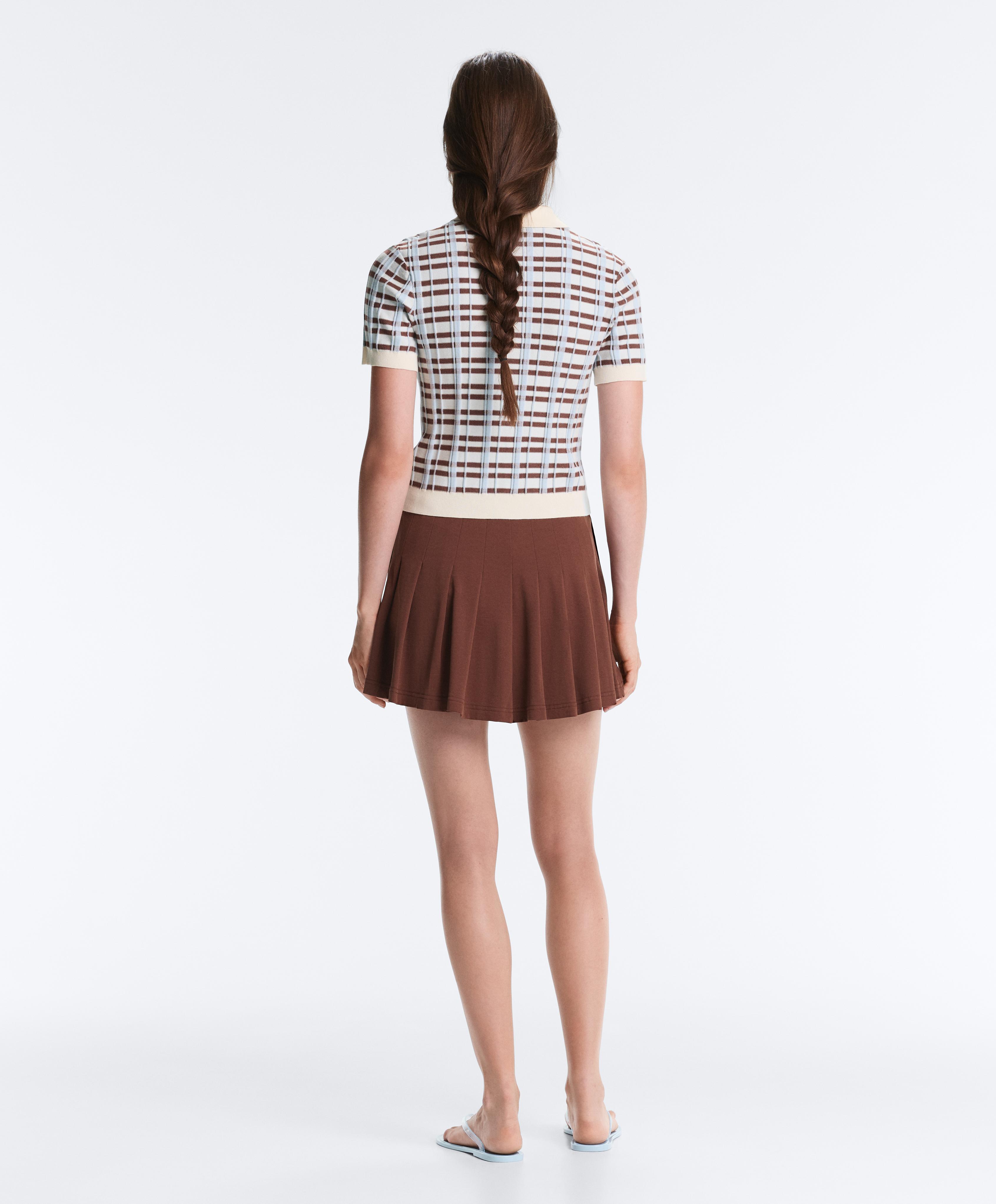 Short sleeve check knit polo shirt — PALE ECRU