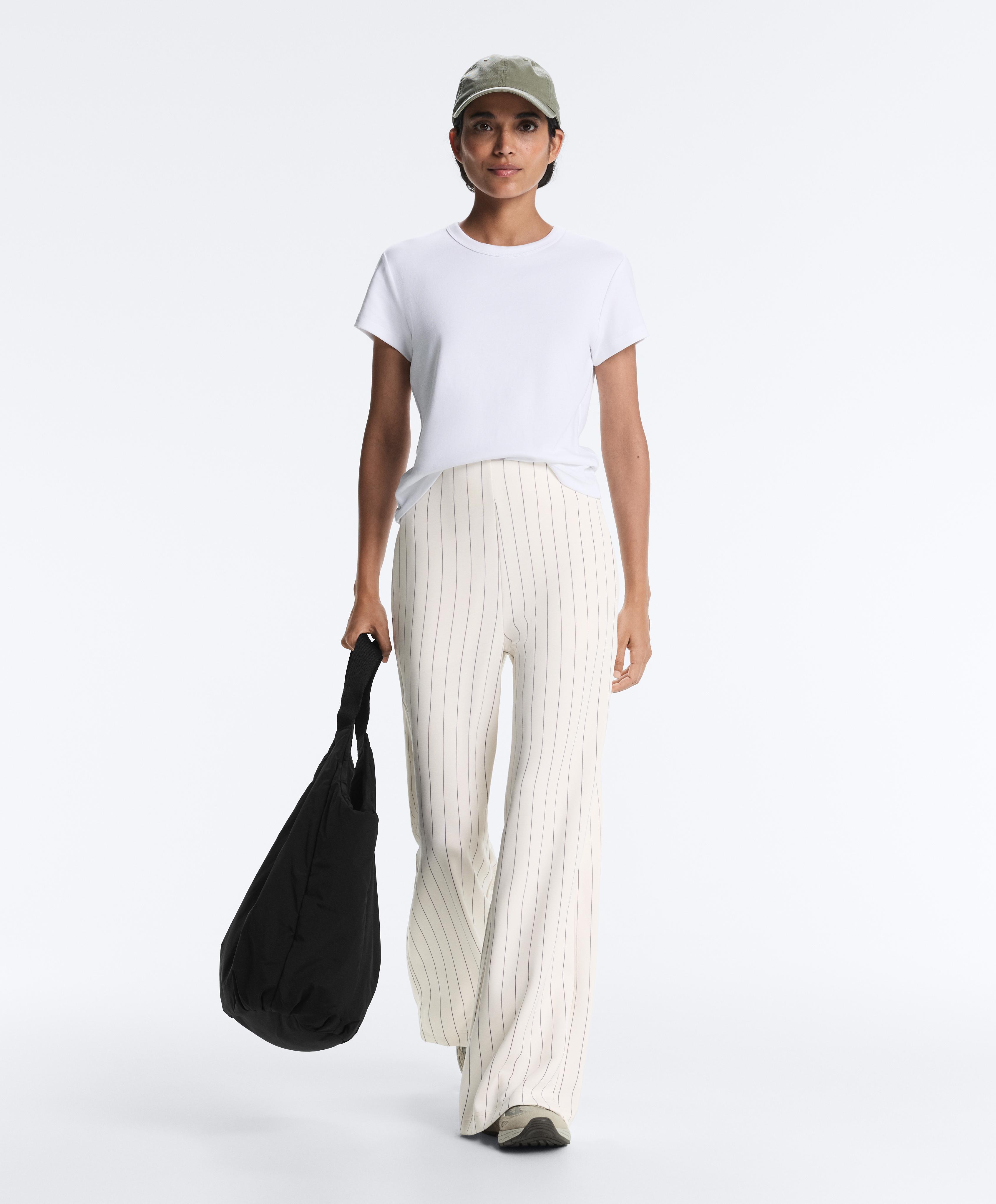 Soft touch pinstripe wide leg high rise trousers — ECRU