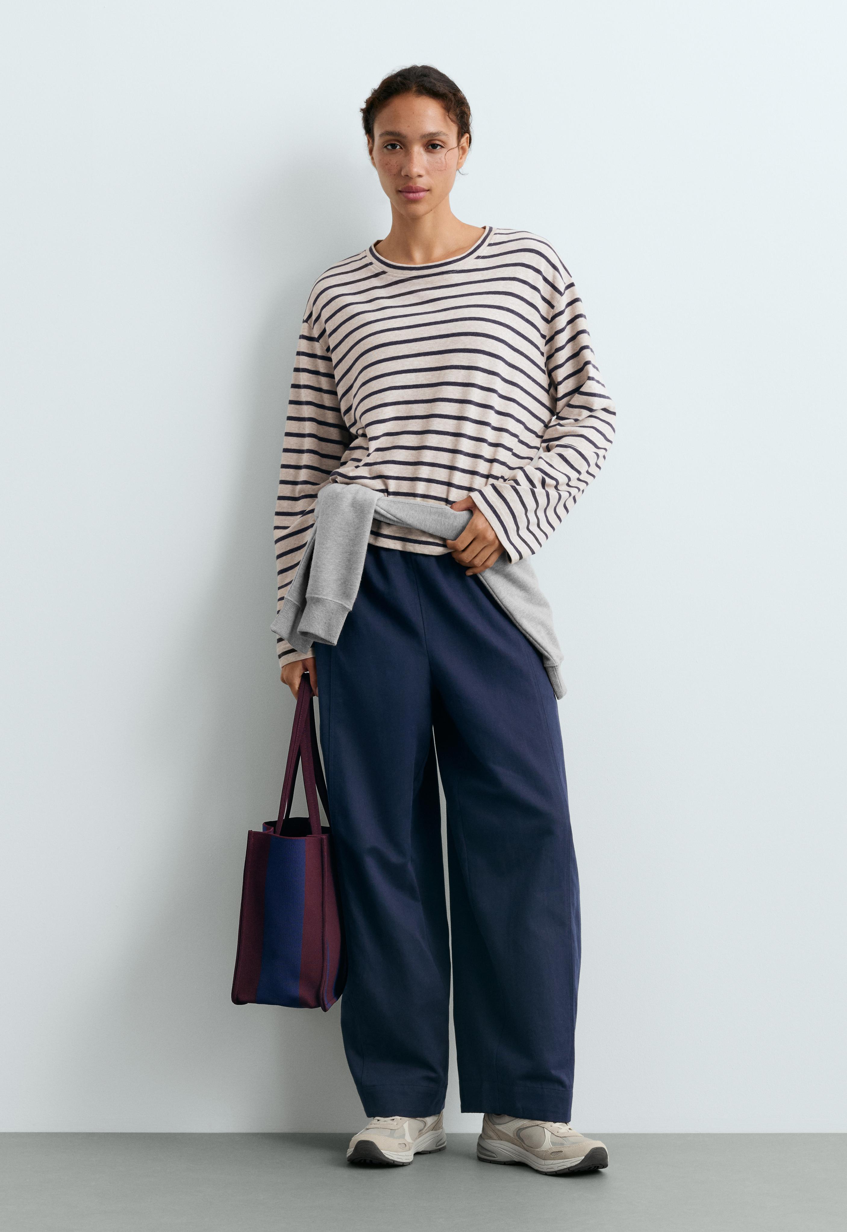 Striped cotton blend long-sleeved T-shirt Striped cotton blend long-sleeved T-shirt
