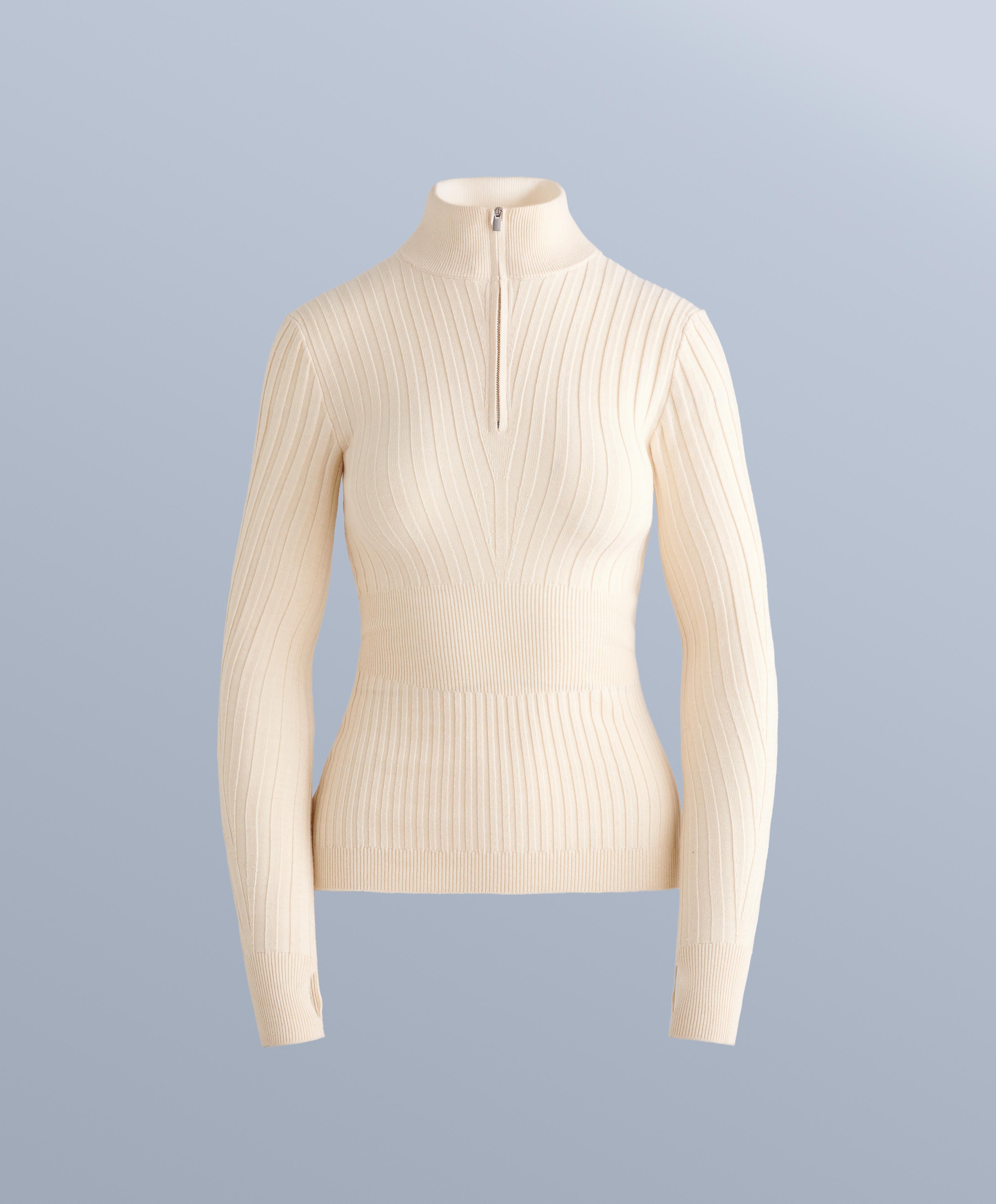 Thermal base layer rib knit T-shirt with peak — ECRU