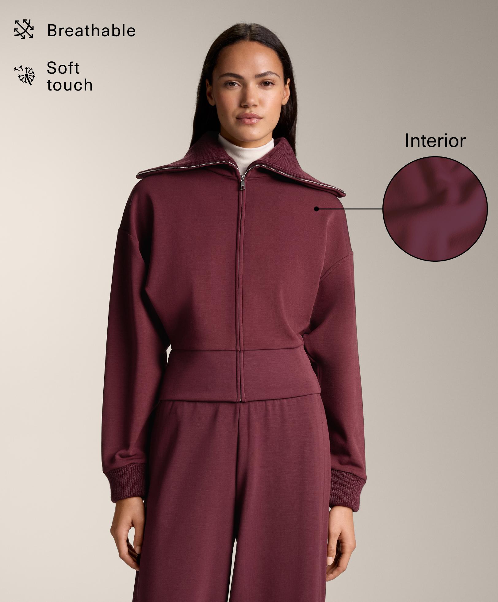 Fitted waist knit collar jacket with brushed modal