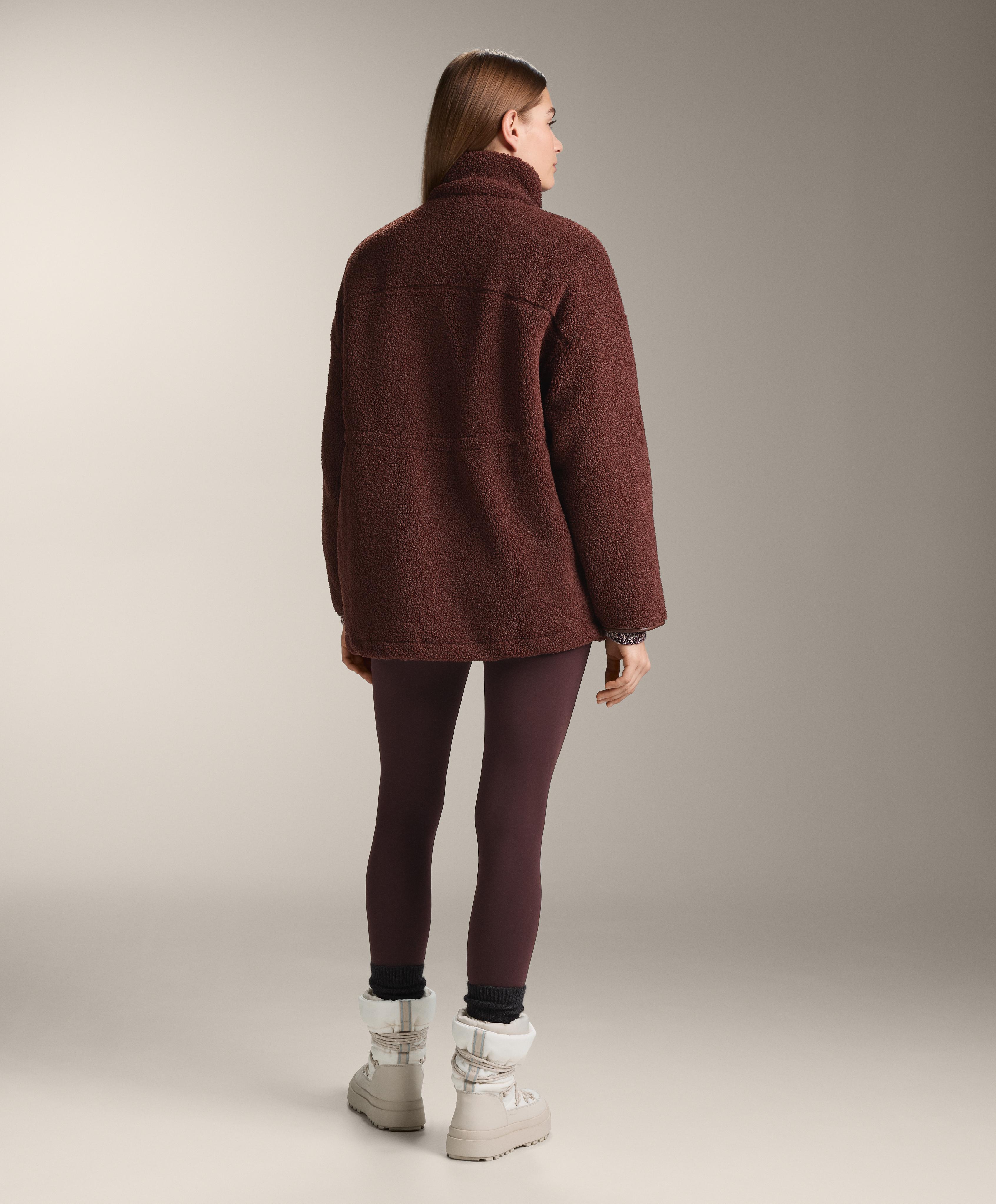 Adjustable waist faux-shearling jacket — BURGUNDY