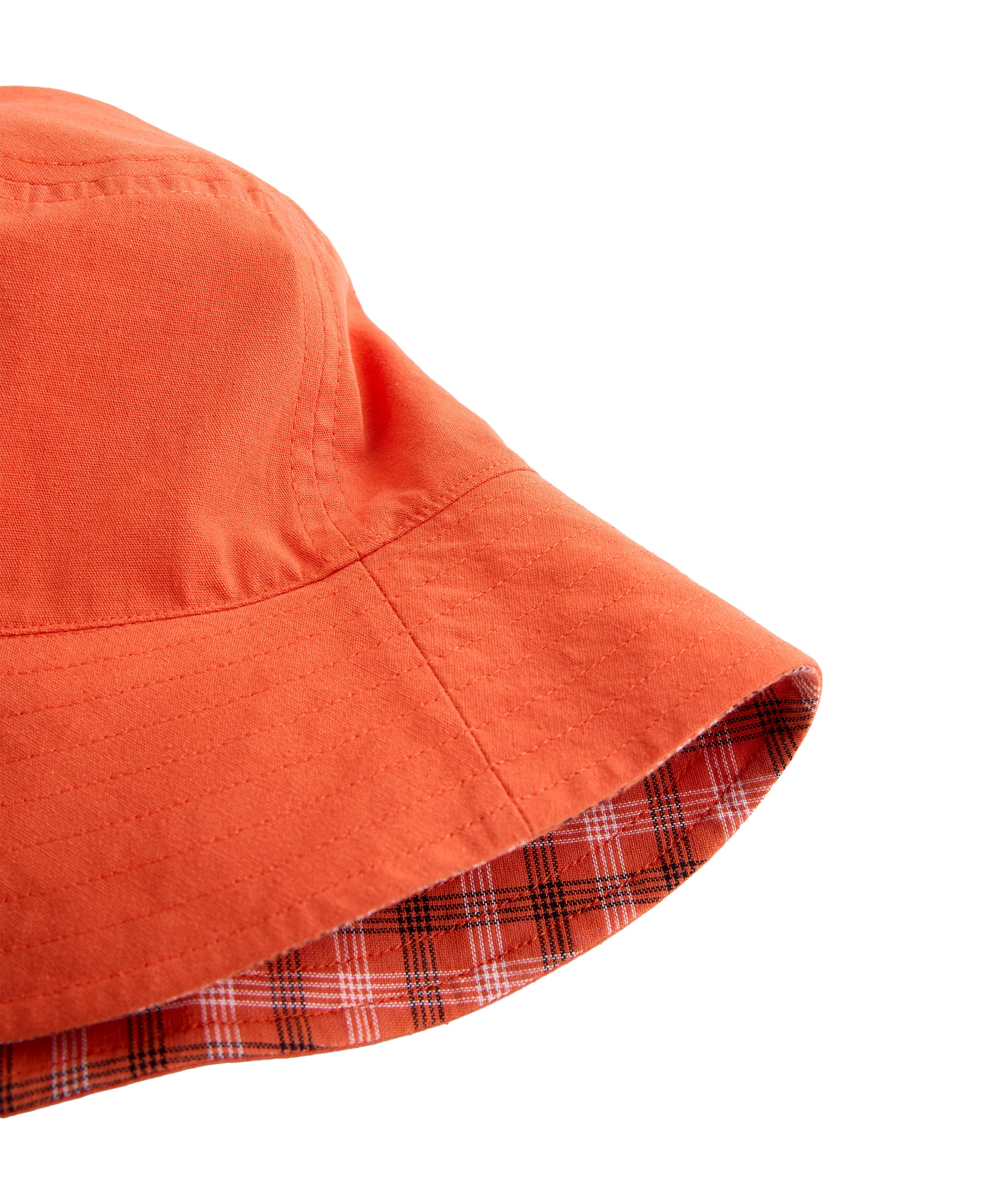 Reversible cotton blend check bucket hat — BRIGHT ORANGE