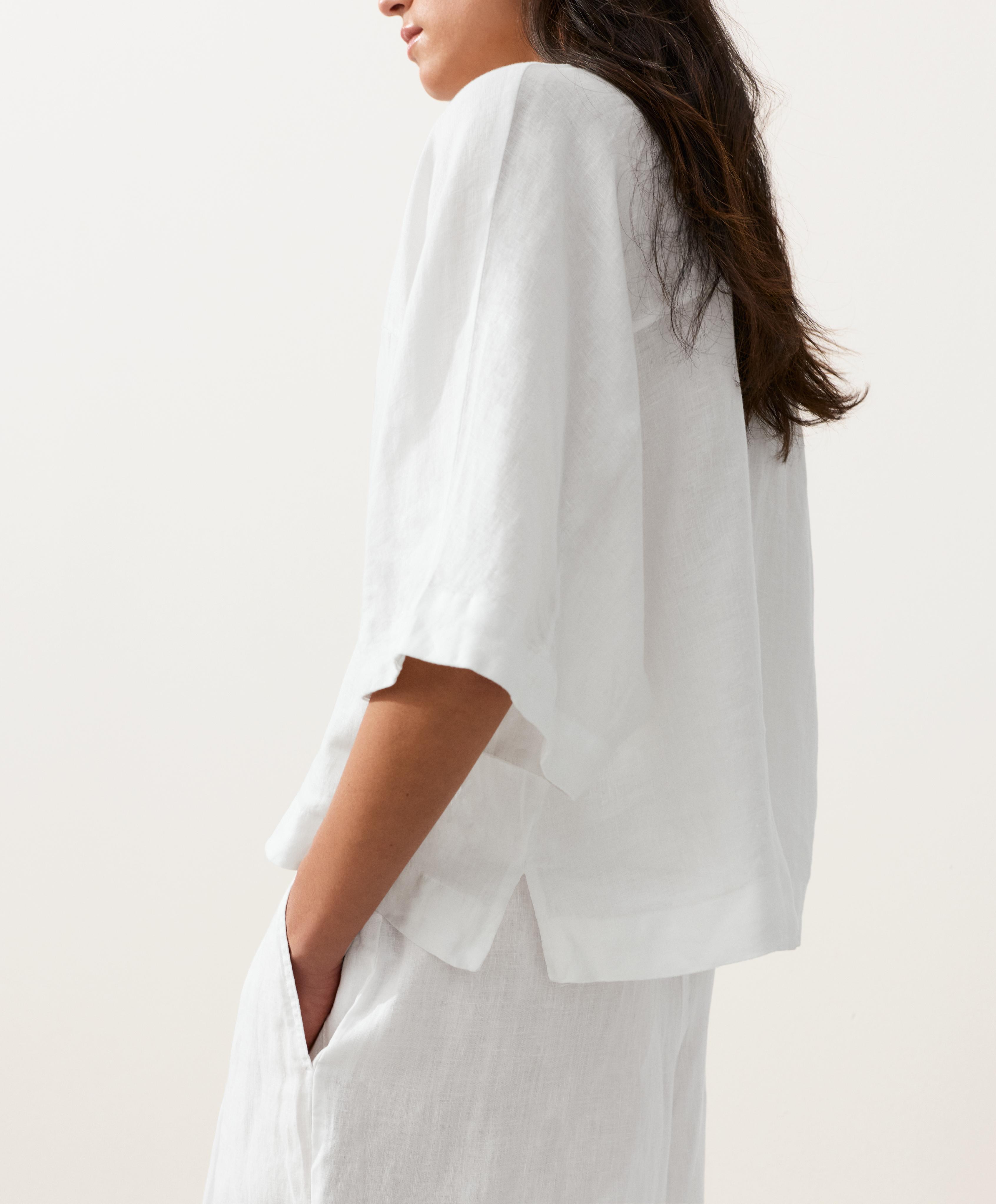 Oversized short sleeve 100% linen shirt — WHITE 