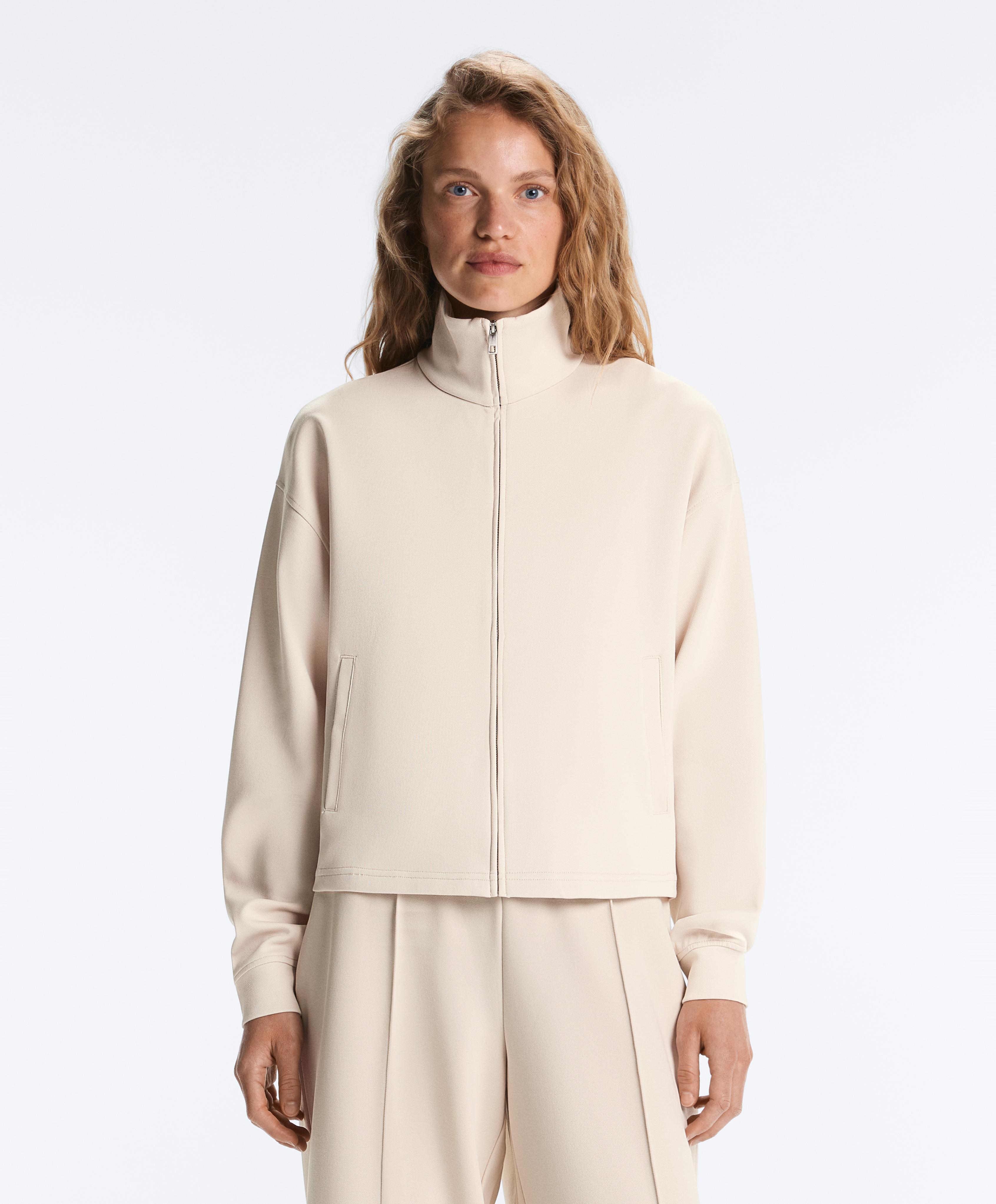 High collar pique jacket with cotton — PALE BEIGE