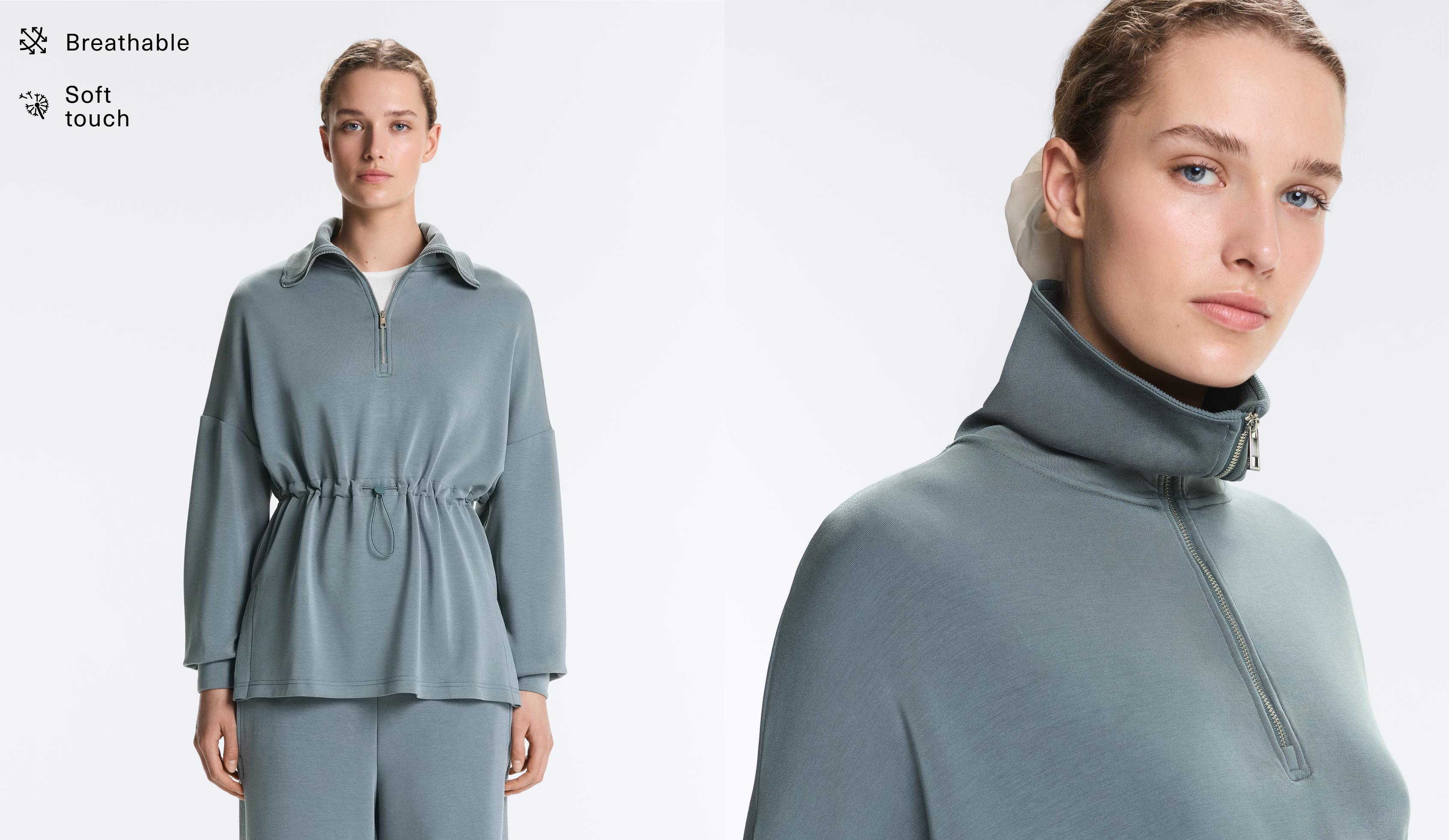 Half-zip sweatshirt with soft-touch modal — DARK GREY-BLUE