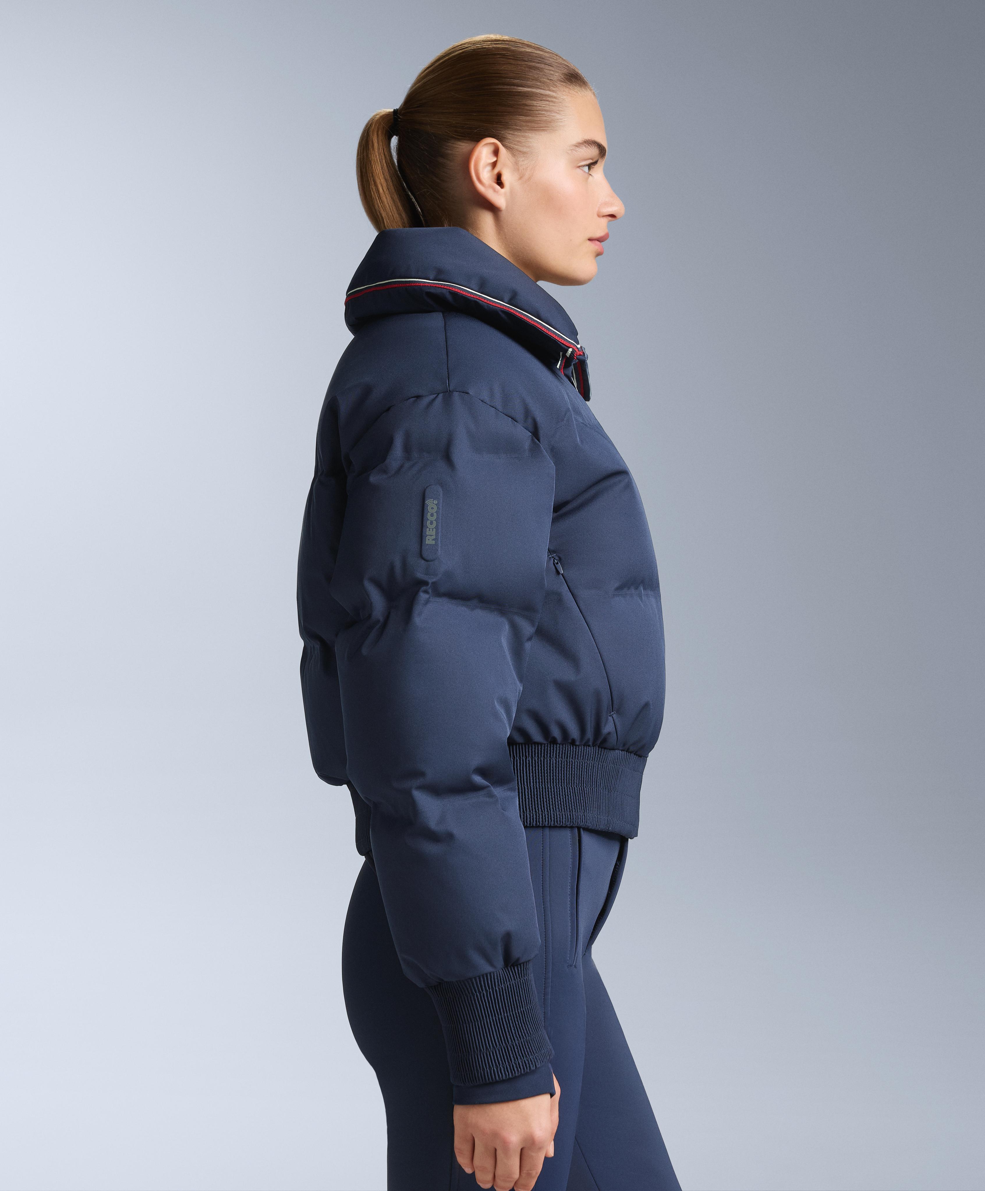 MINARDI PIUME SKI water-resistant retro jacket, 80% down and 20% feather — NAVY BLUE