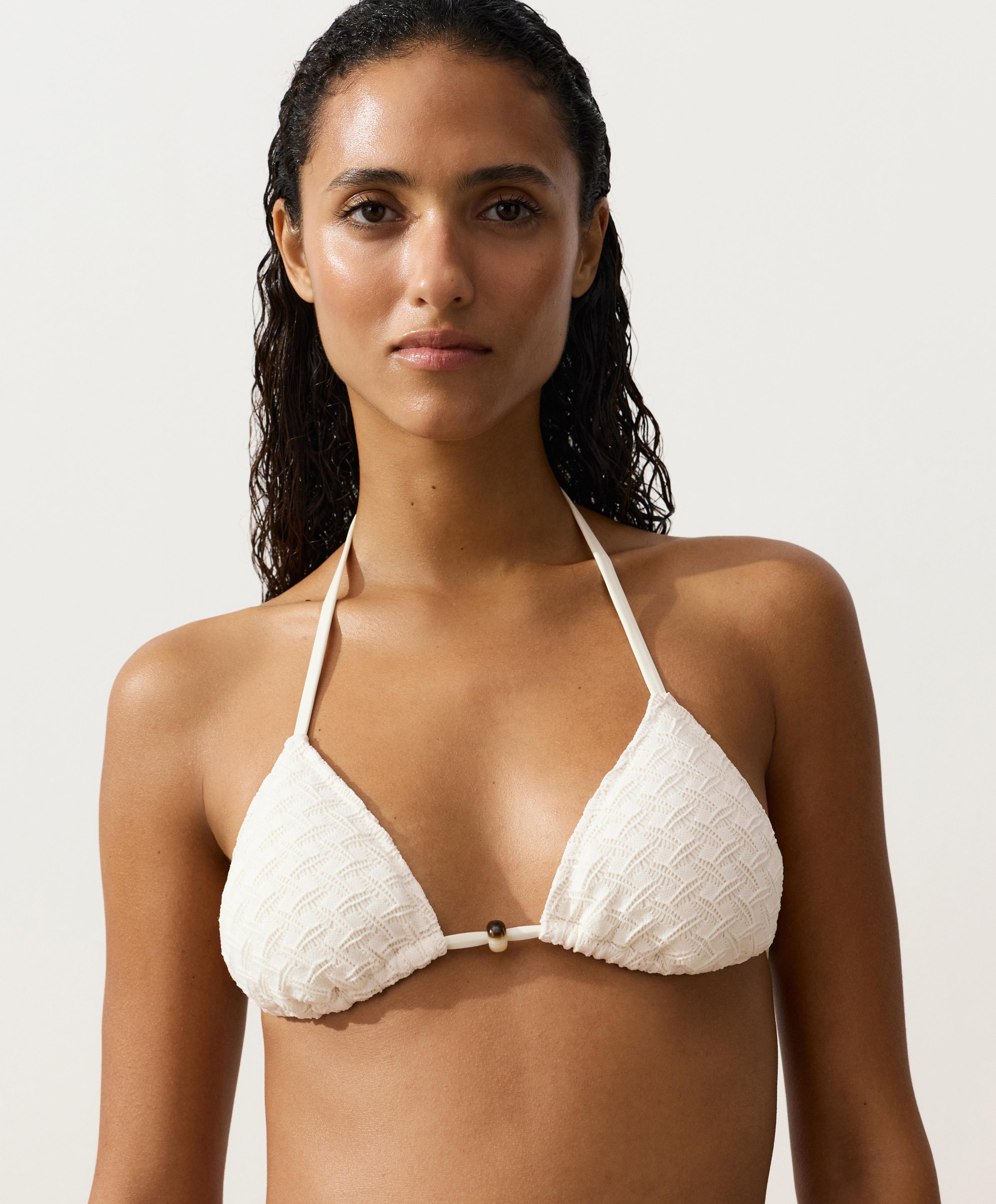 Braided crochet triangle bikini top — PALE ECRU