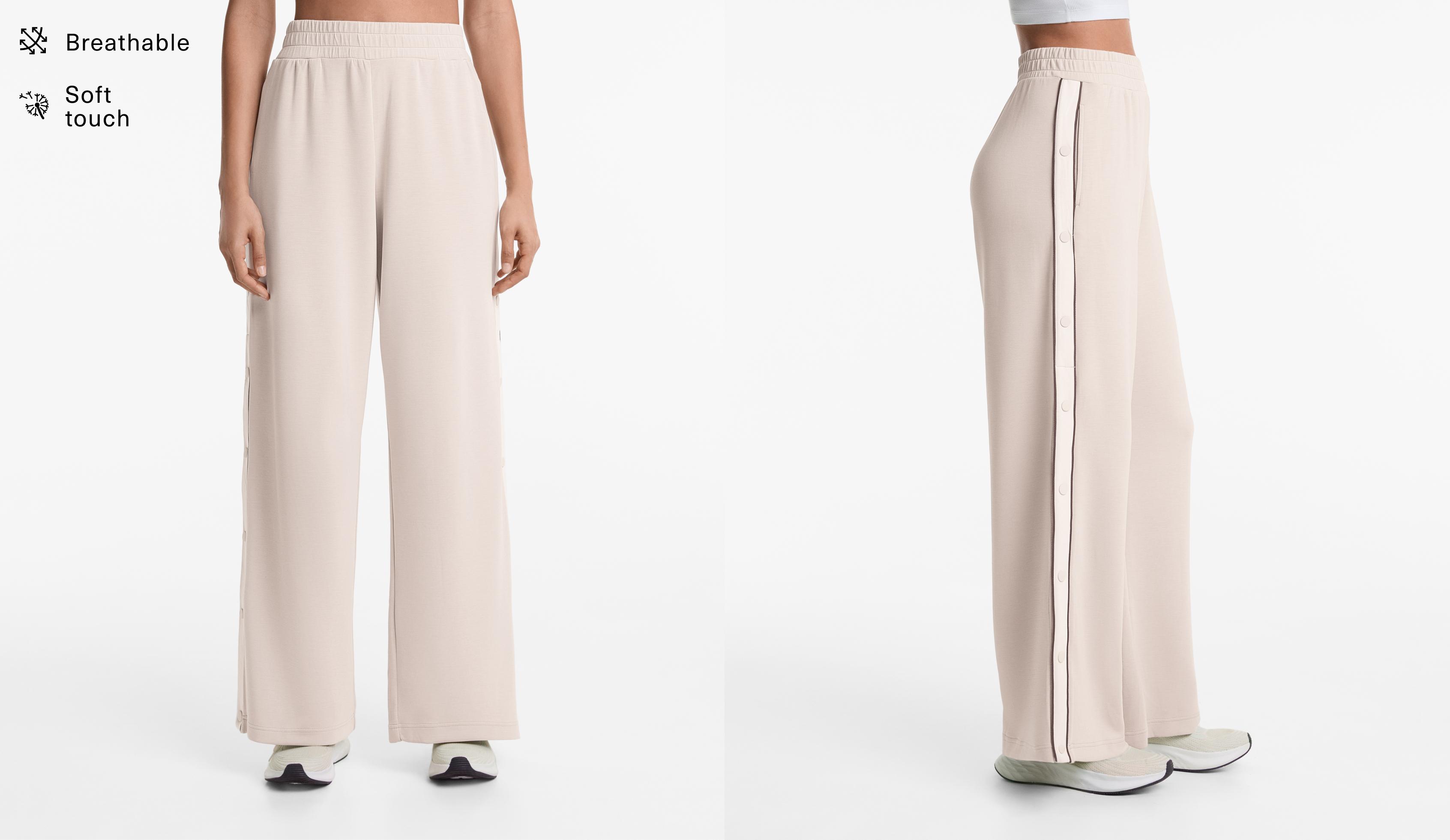 Wide-leg trousers with soft-touch modal, piping and buttons