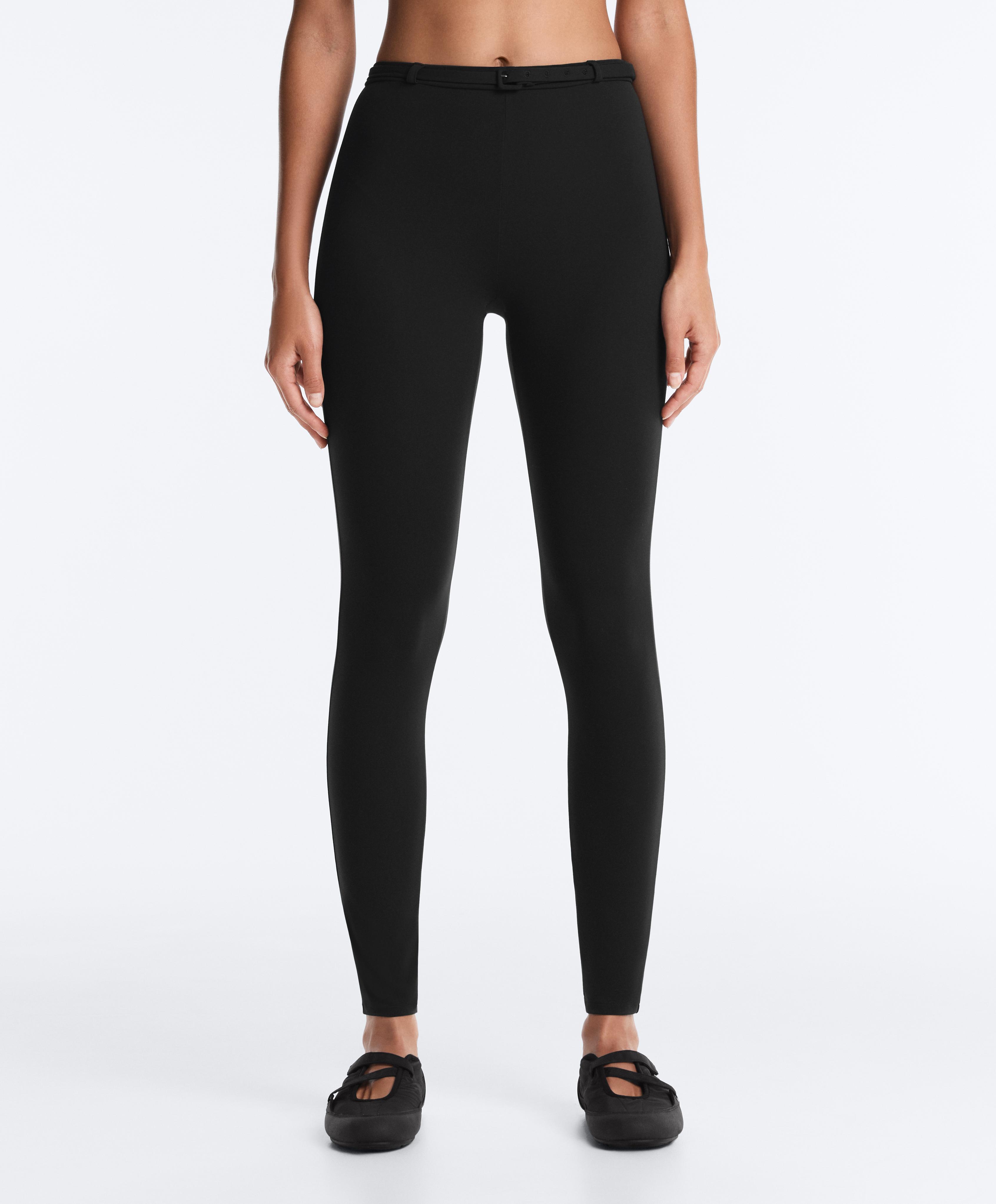 Comfortlux high-rise 65cm ankle-length leggings with belt — BLACK