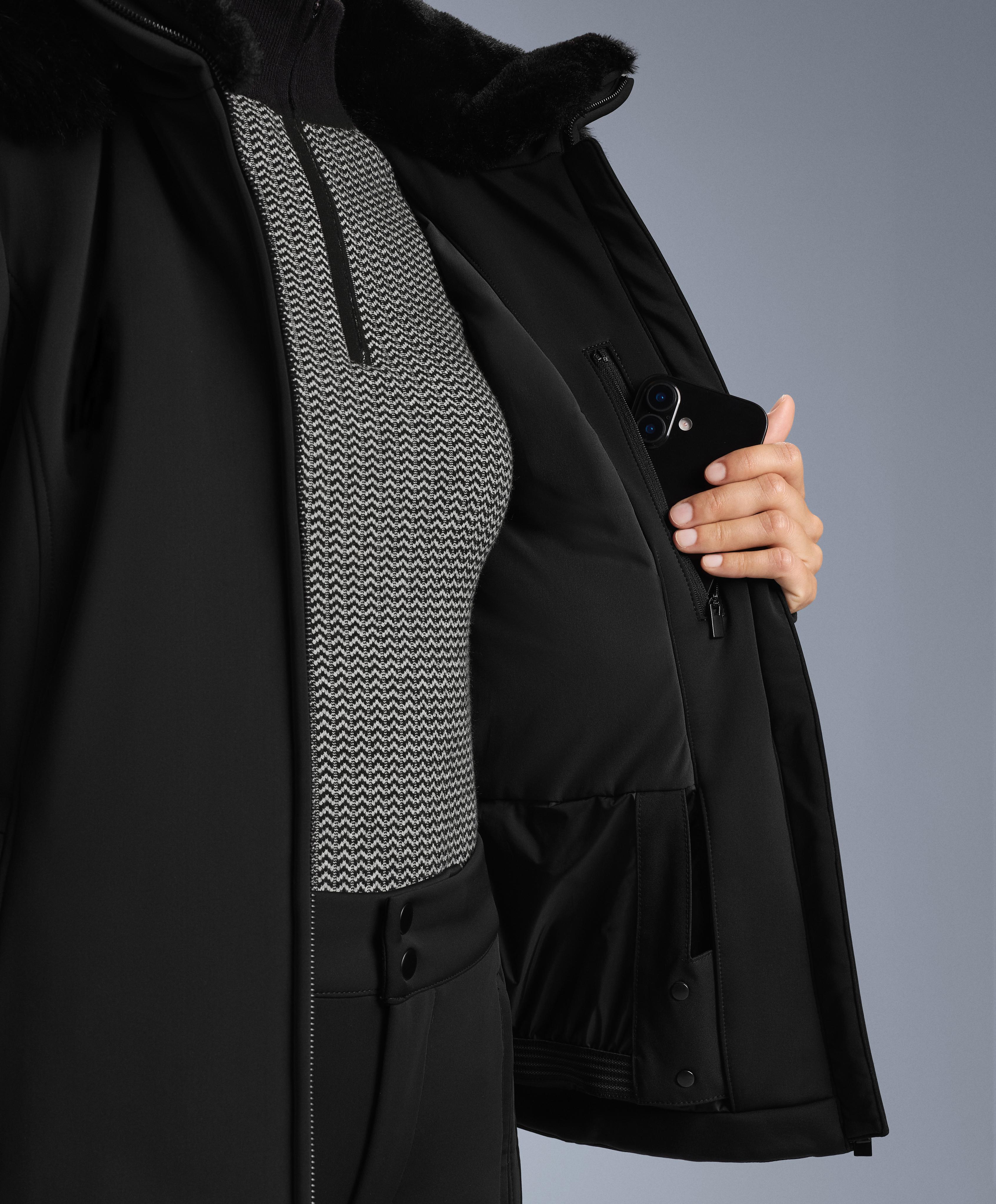 Primaloft® SKI water-resistant super-slim fit jacket — BLACK