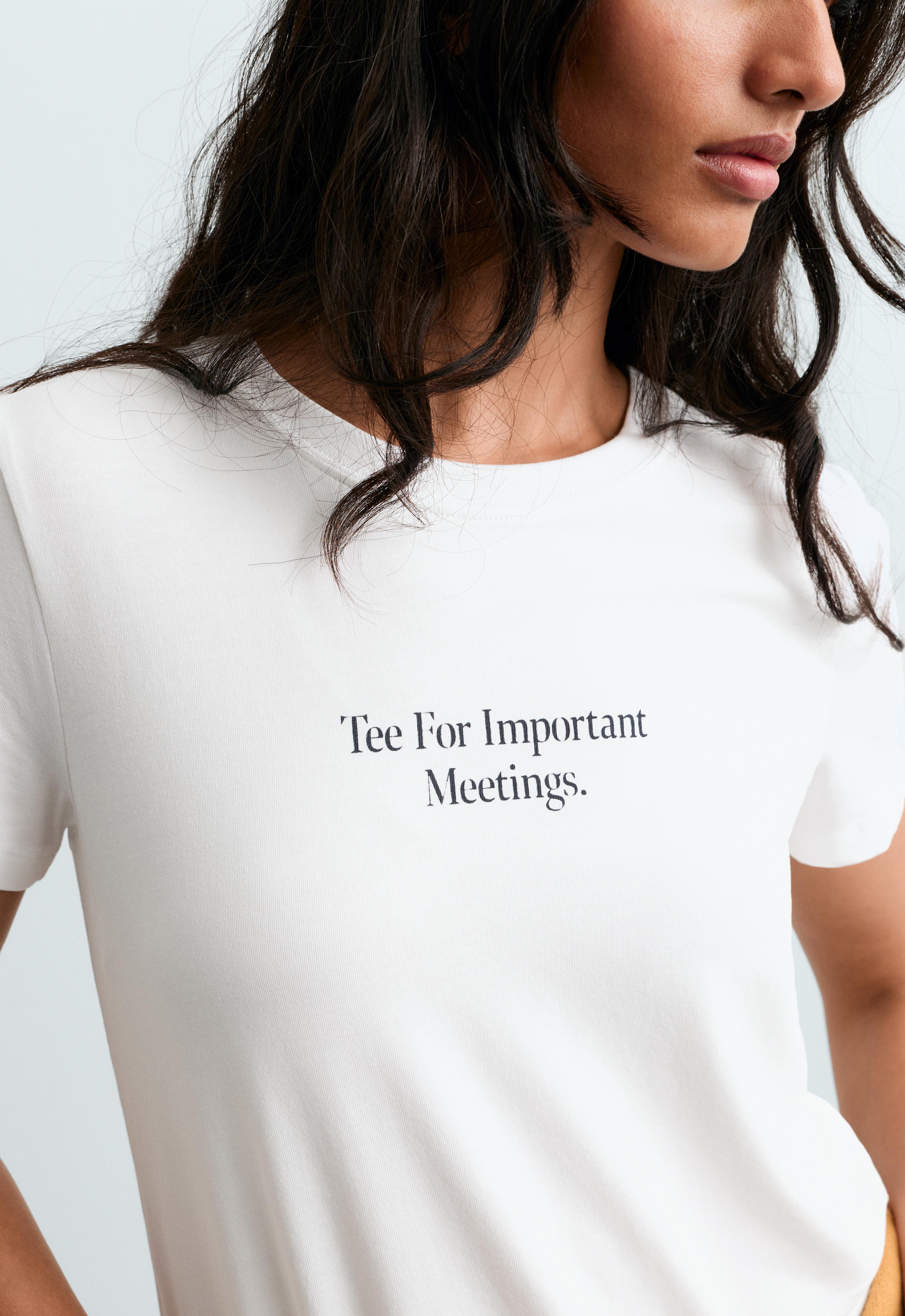 Regular-fit cotton blend slogan T-shirt — WHITE