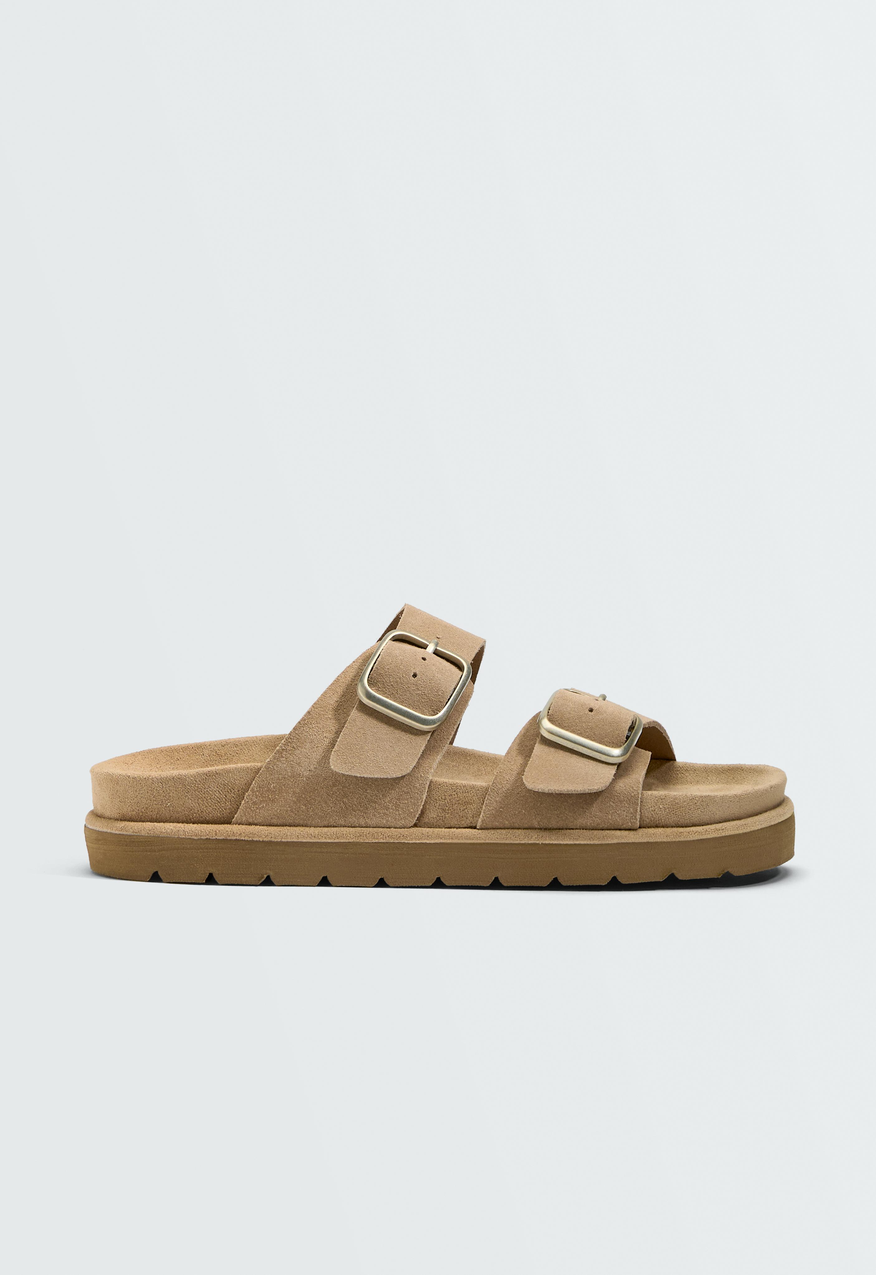 Buckle split-leather platform sandals