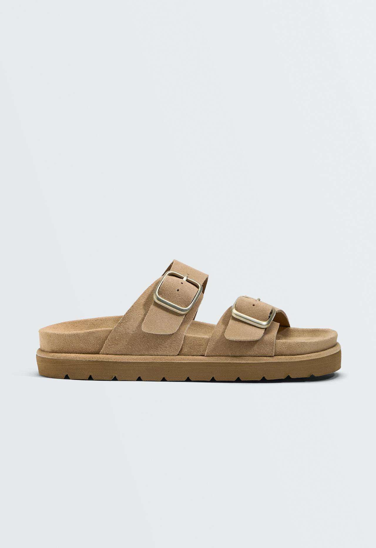 Buckle split-leather platform sandals — TOASTED BROWN
