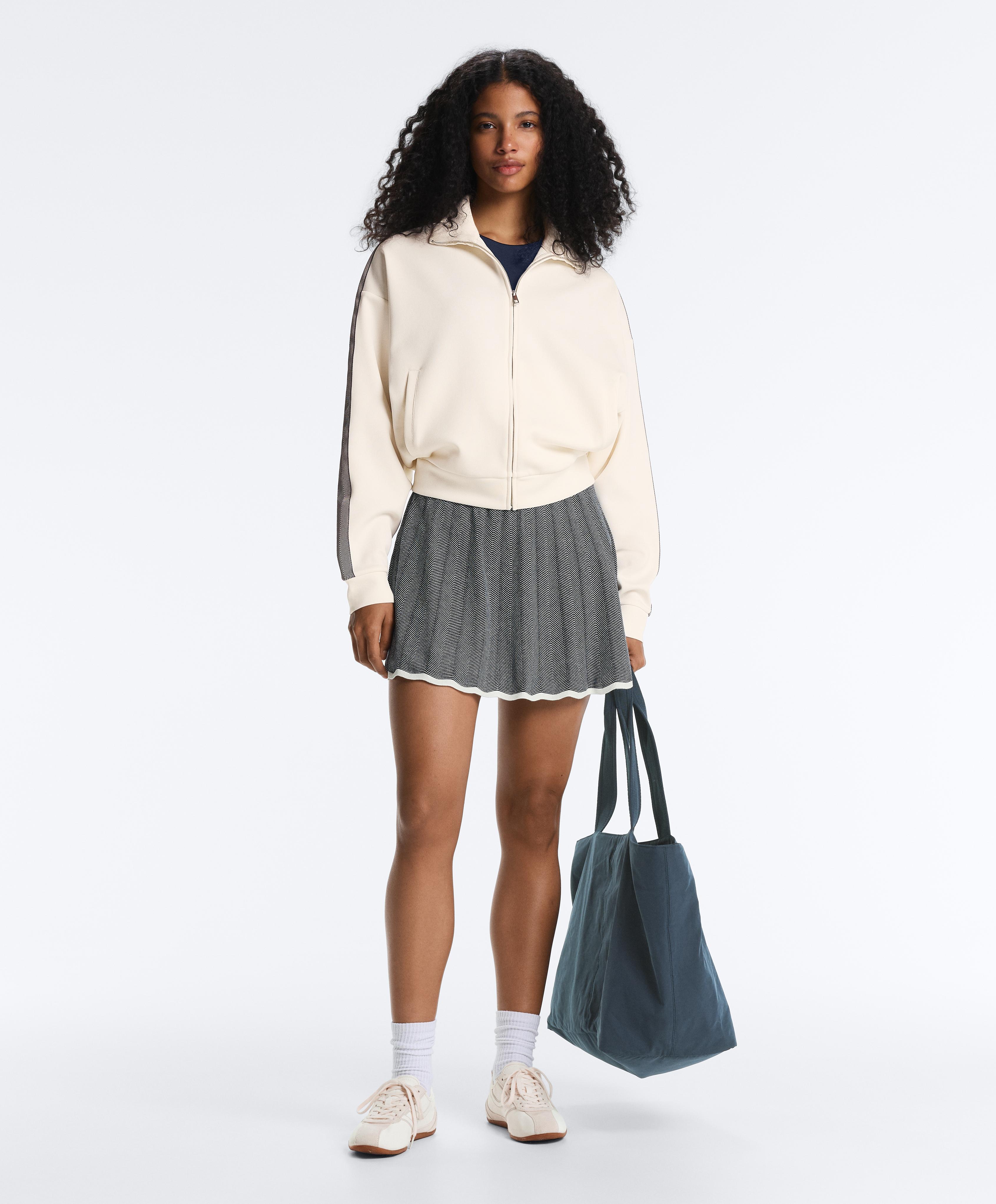 Herringbone side tape piqué cotton jacket — PALE ECRU