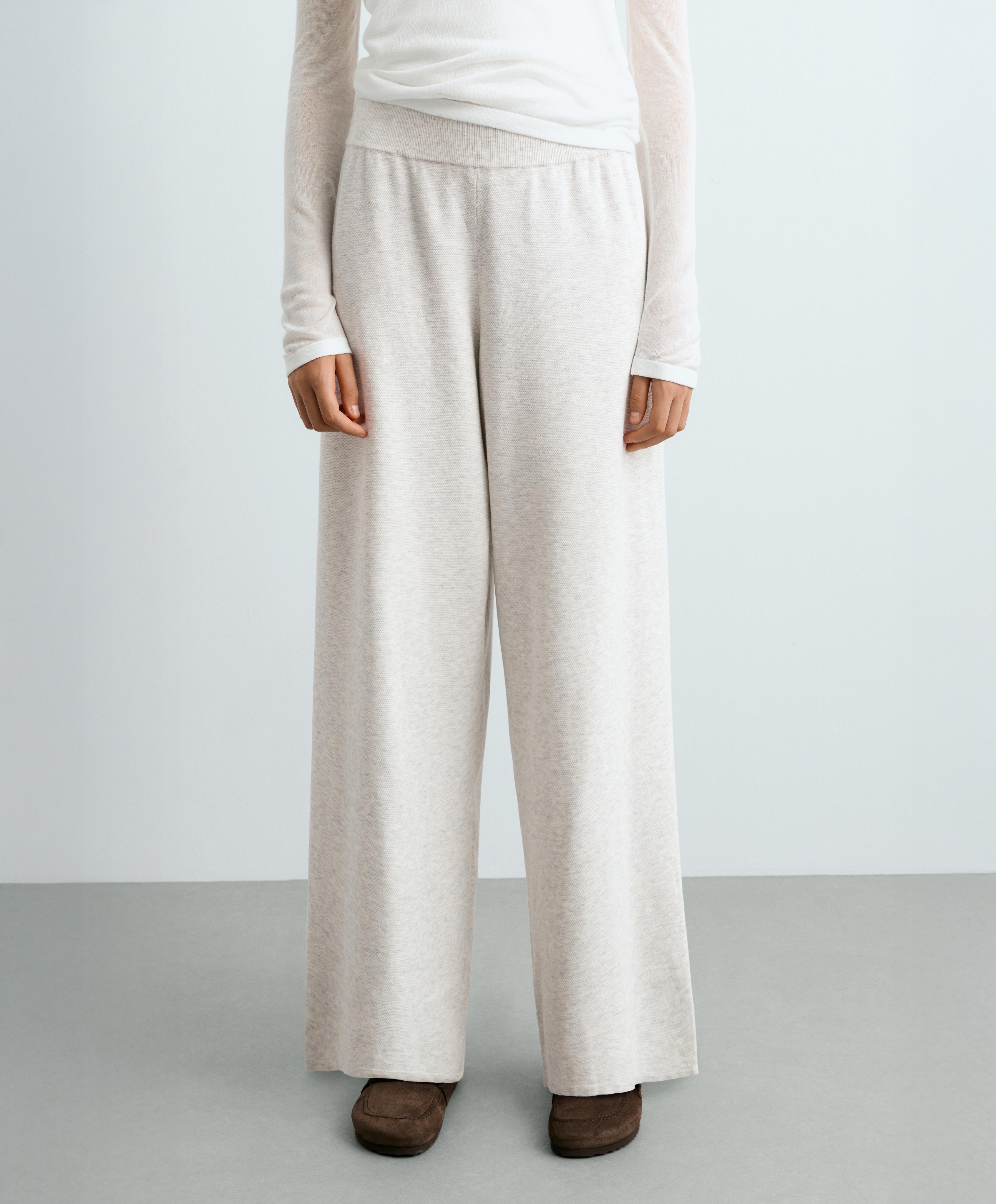 Straight-leg knit trousers — PALE GREY MELANGE