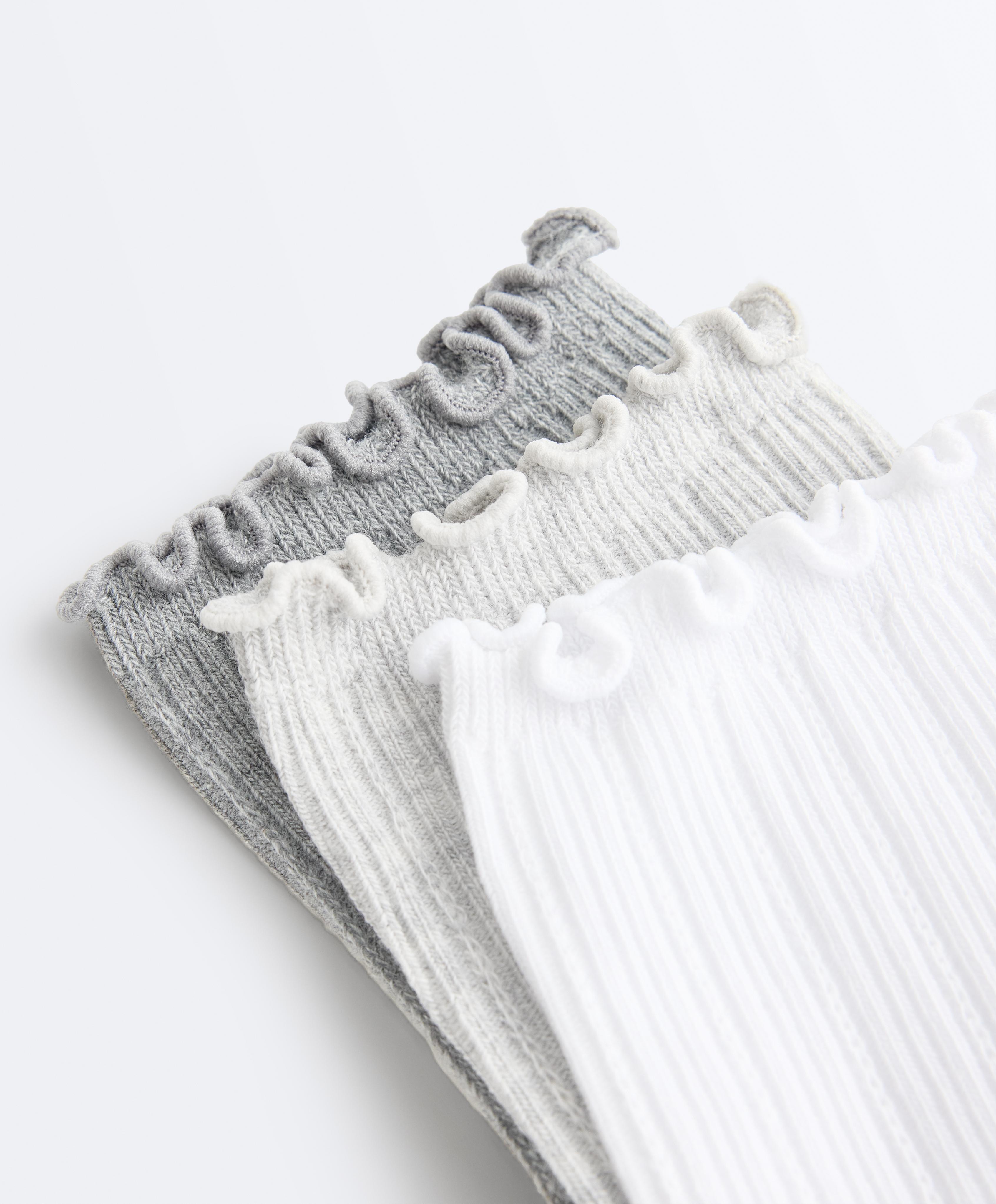 3 pairs of cotton blend quarter socks with curled edge — GREY MELANGE