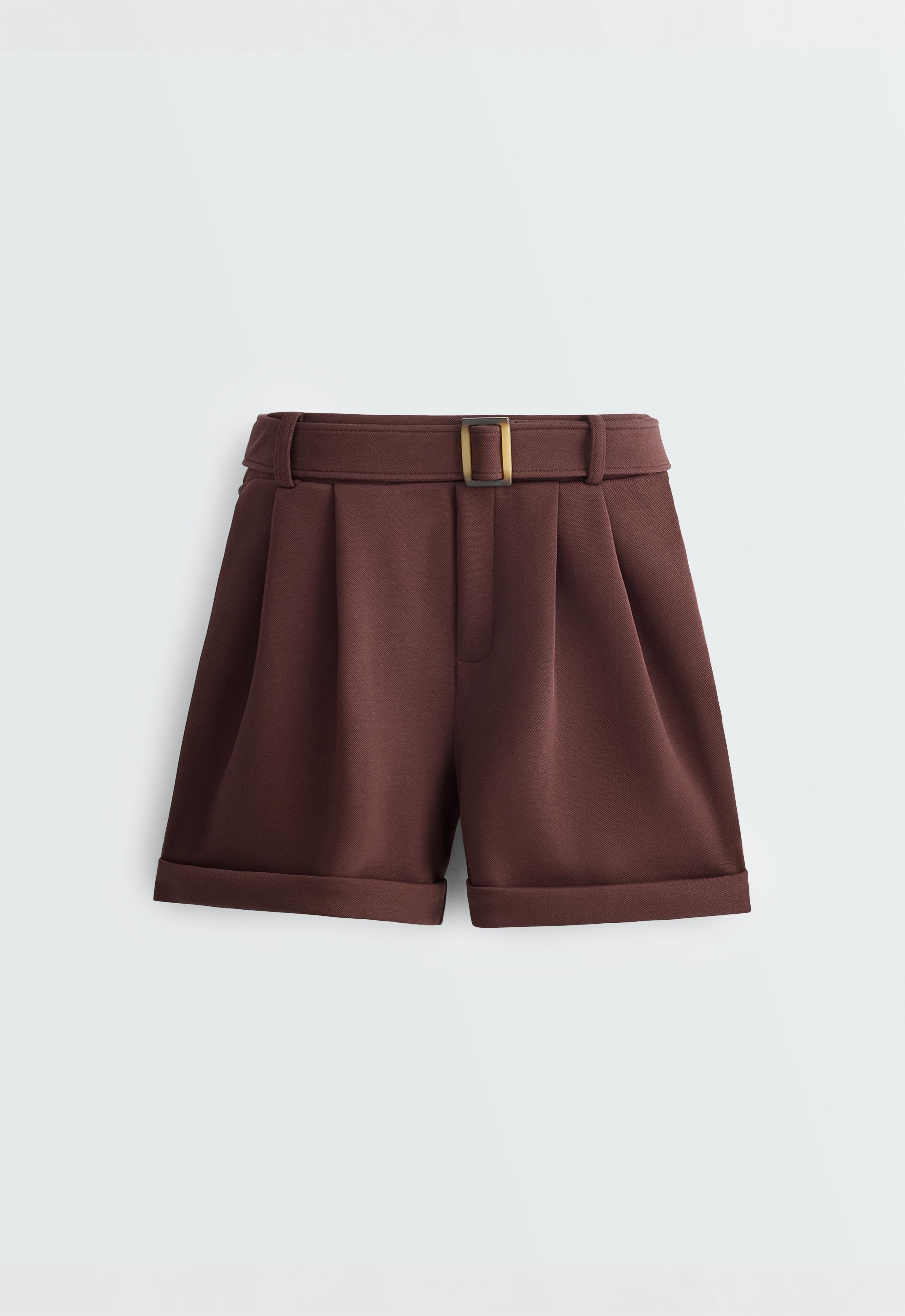 Cotton piqué belted shorts — CHOCOLATE