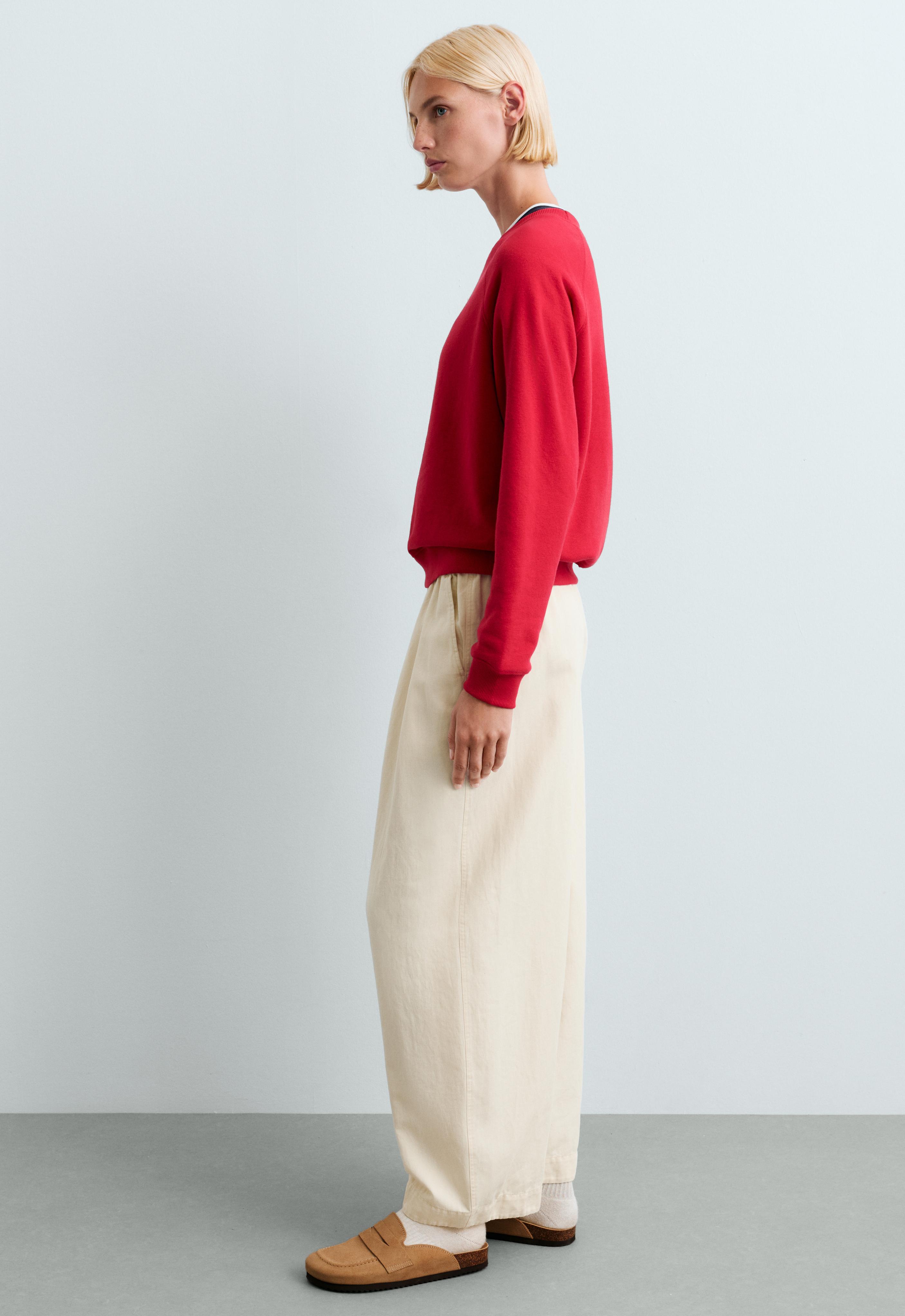Cotton blend fleece round neck sweatshirt — STRAWBERRY