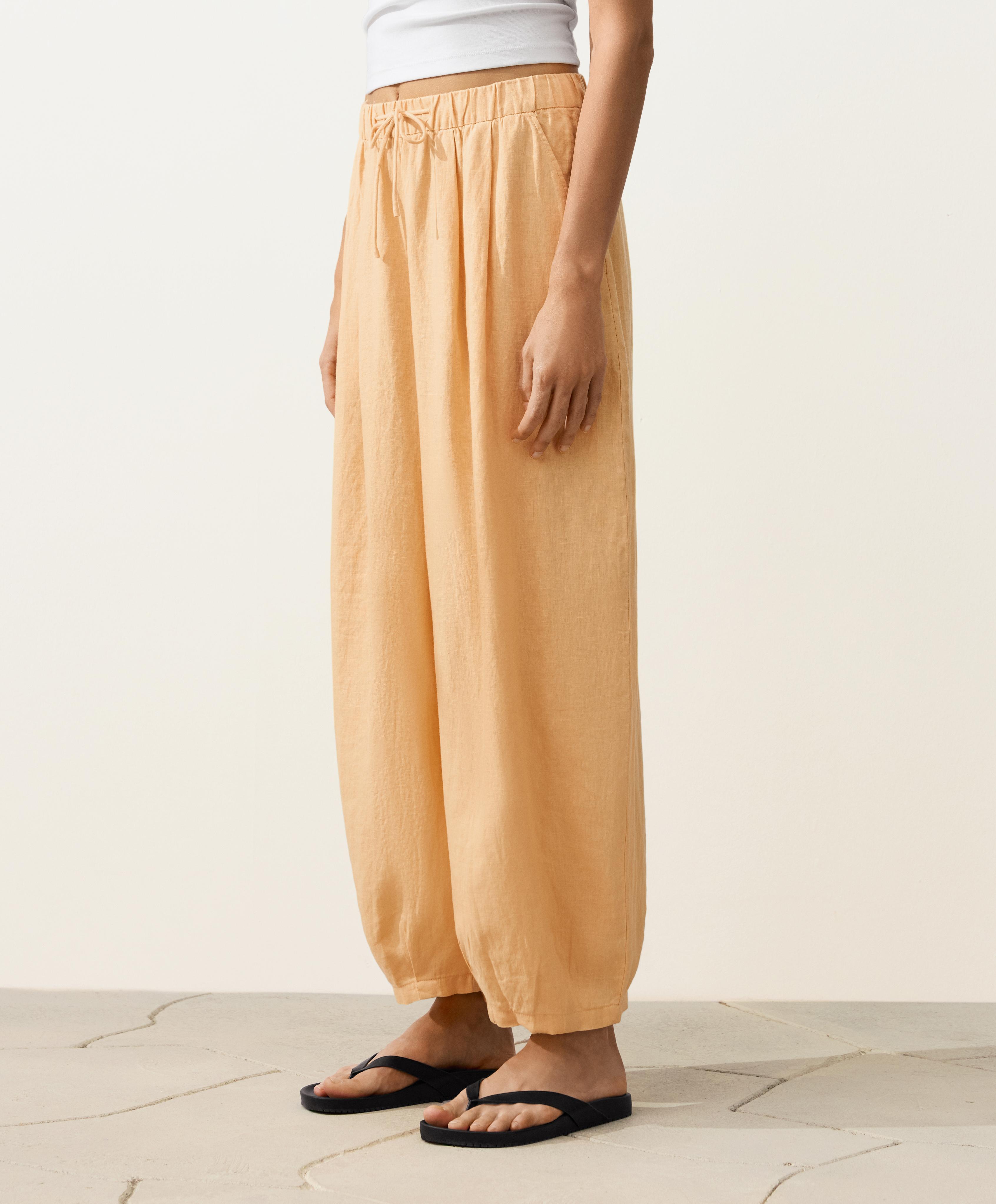 100% linen balloon trousers — BURNT YELLOW