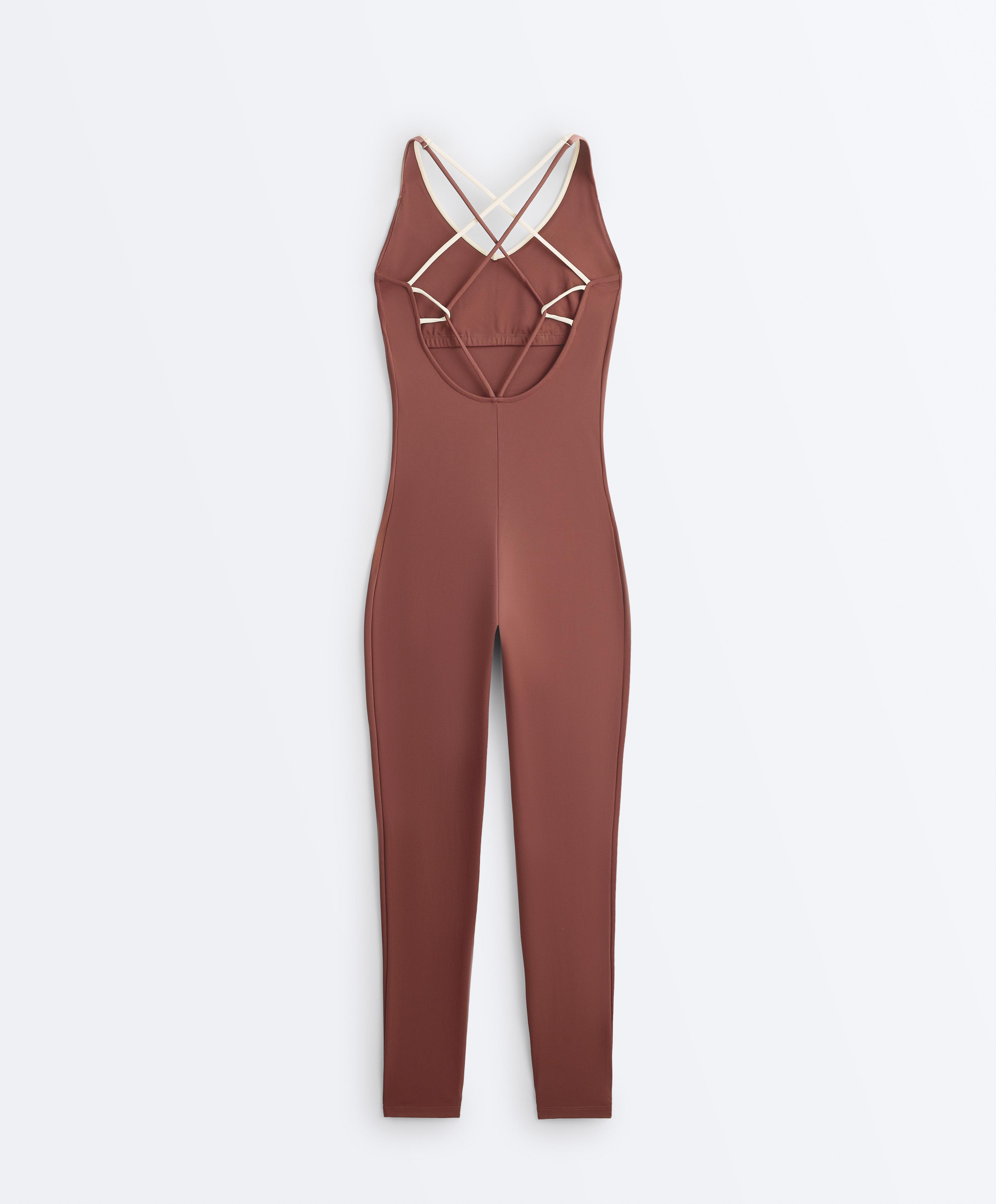 Comfortlux block long jumpsuit — MAHOGANY