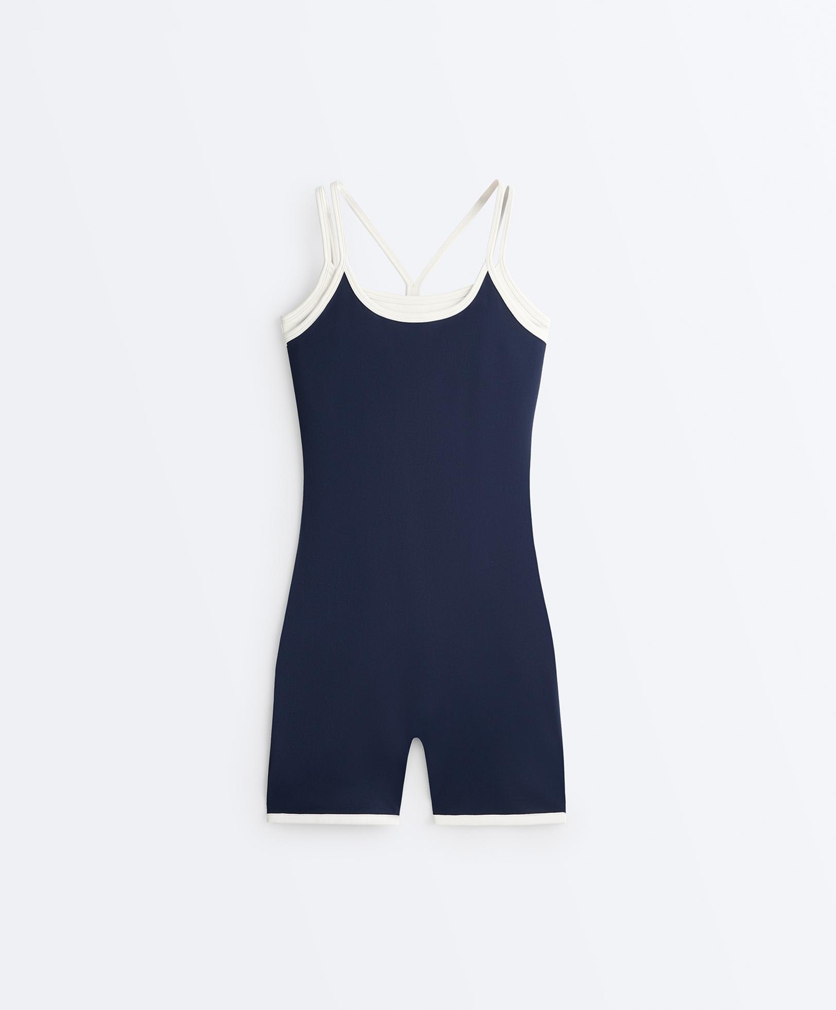 Comfortlux overlay short jumpsuit — NAVY BLUE