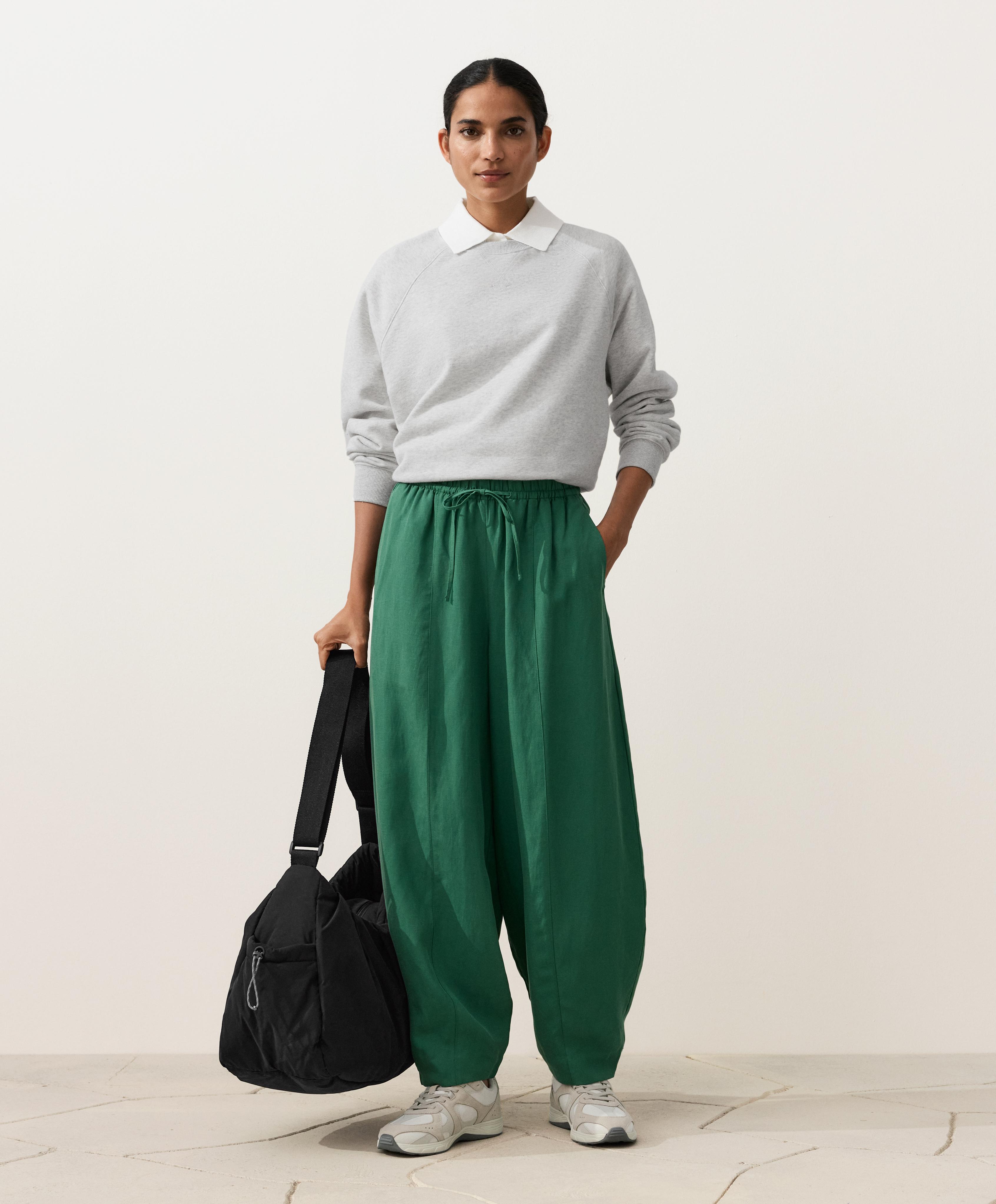 Balloon trousers lyocell blend and 24% linen with seams — EMERALD GREEN