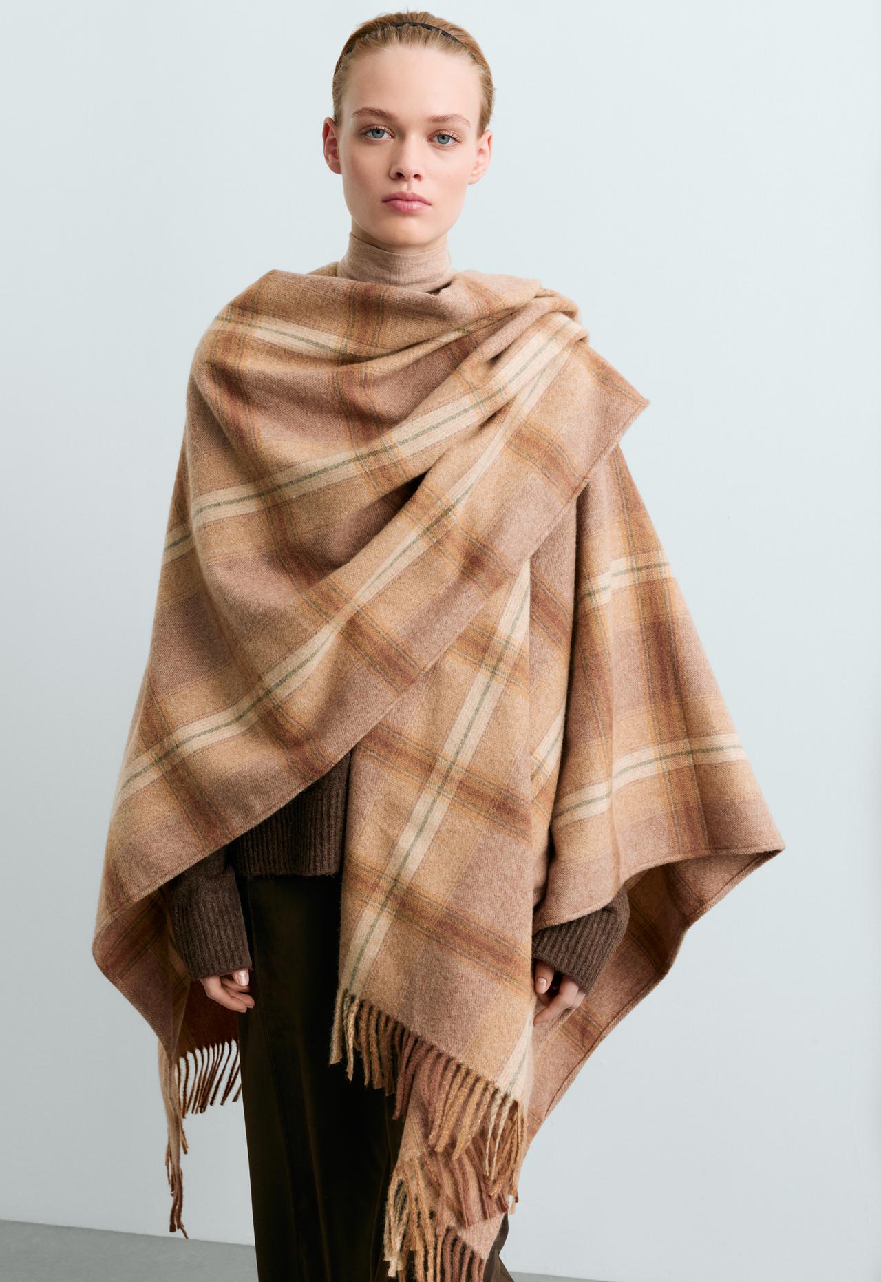 25% wool check cape — BEIGE