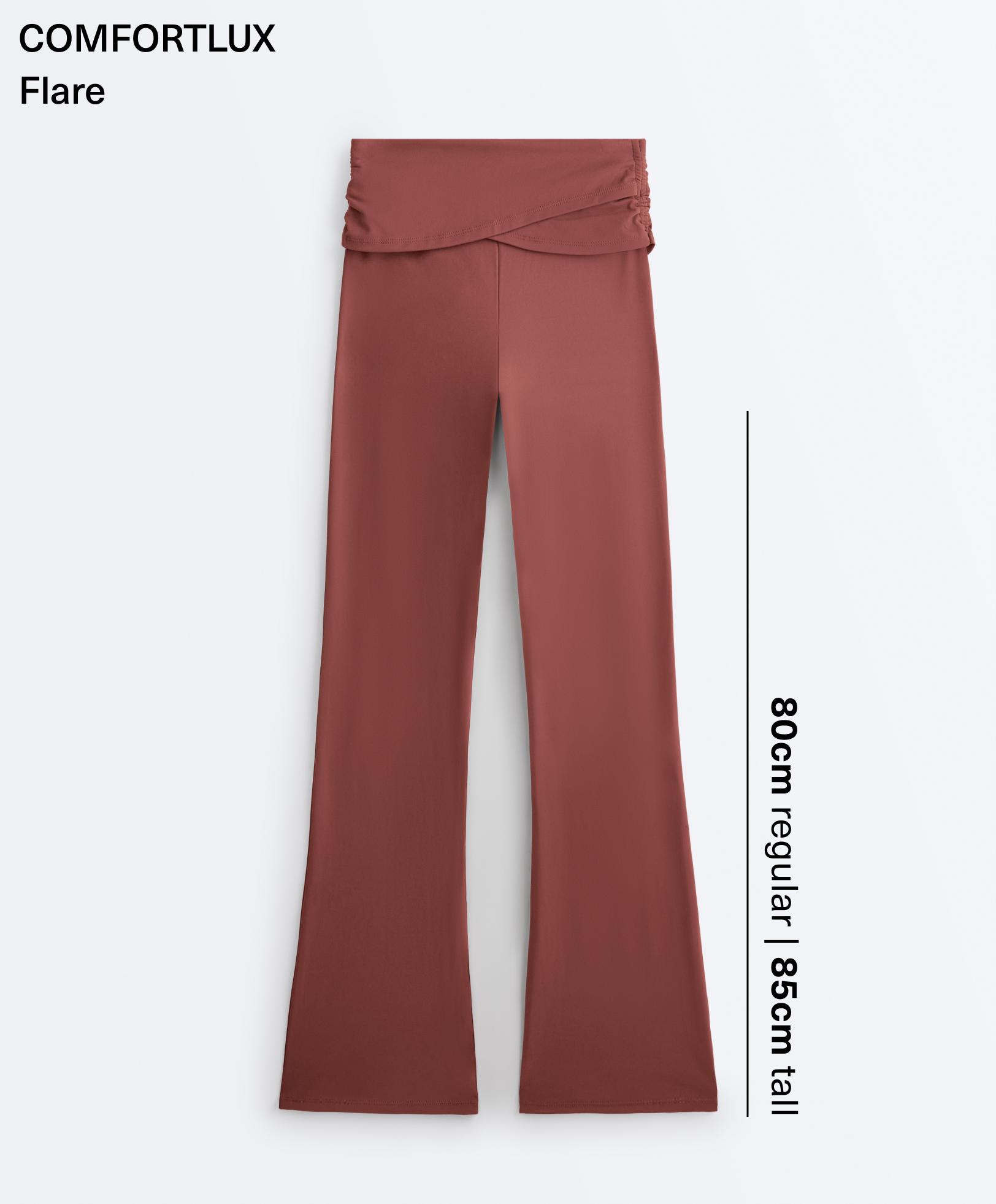 Draped waist Comfortlux high rise flare trousers — MAHOGANY