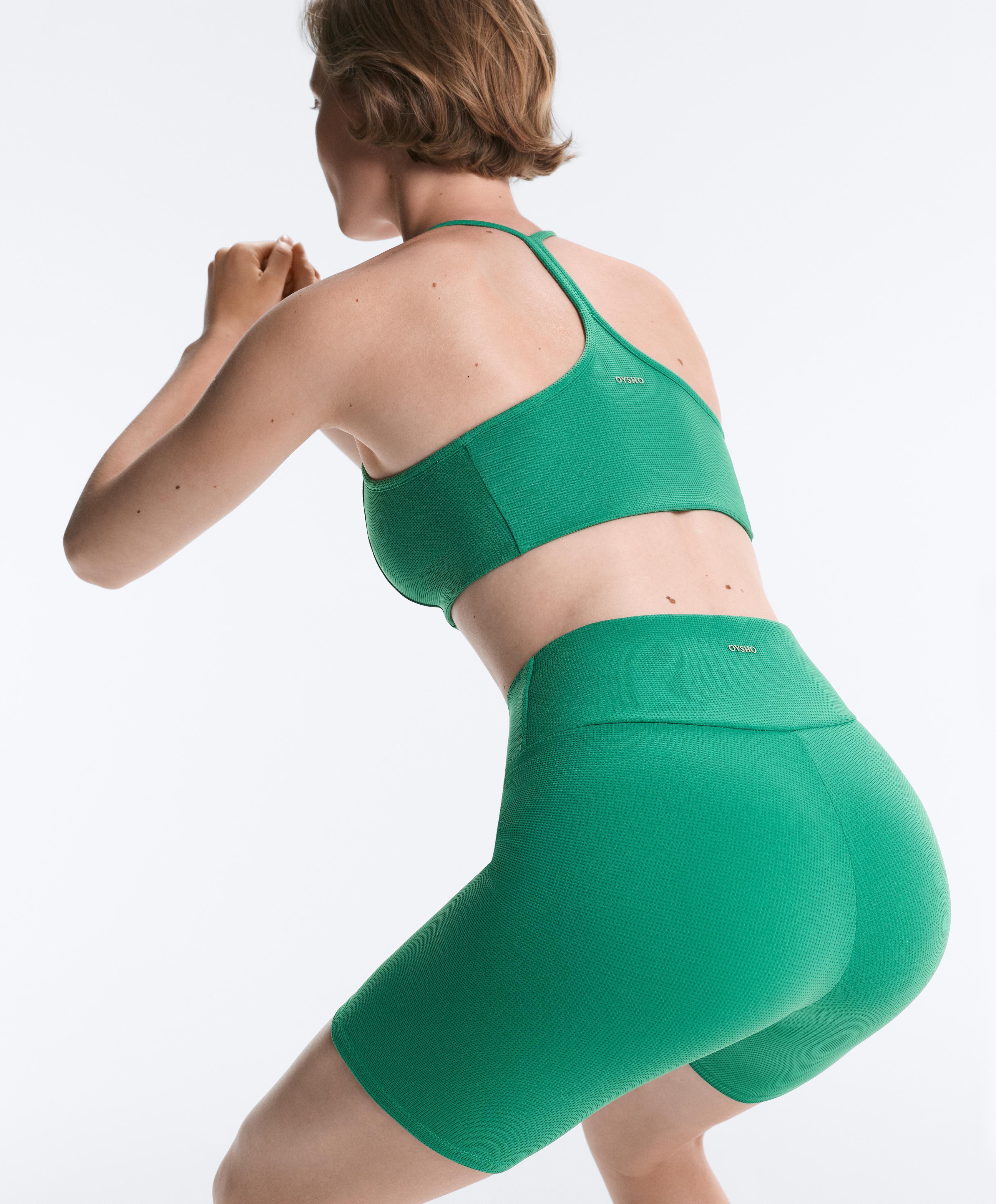 High-rise 20cm piqué biker leggings — MID-GREEN MELANGE