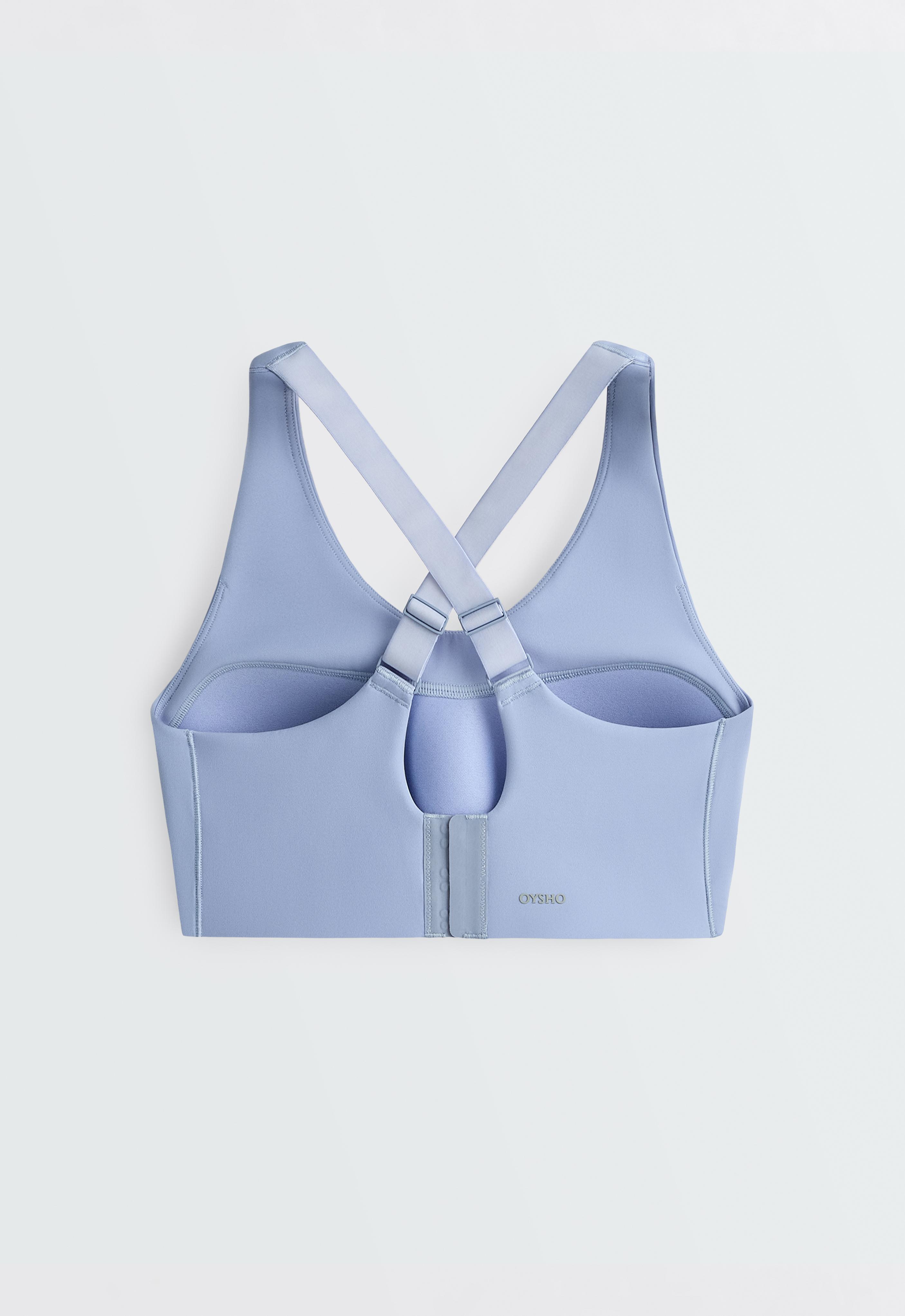 High-support Compressive sports bra with crossover back — MID GREY-BLUE
