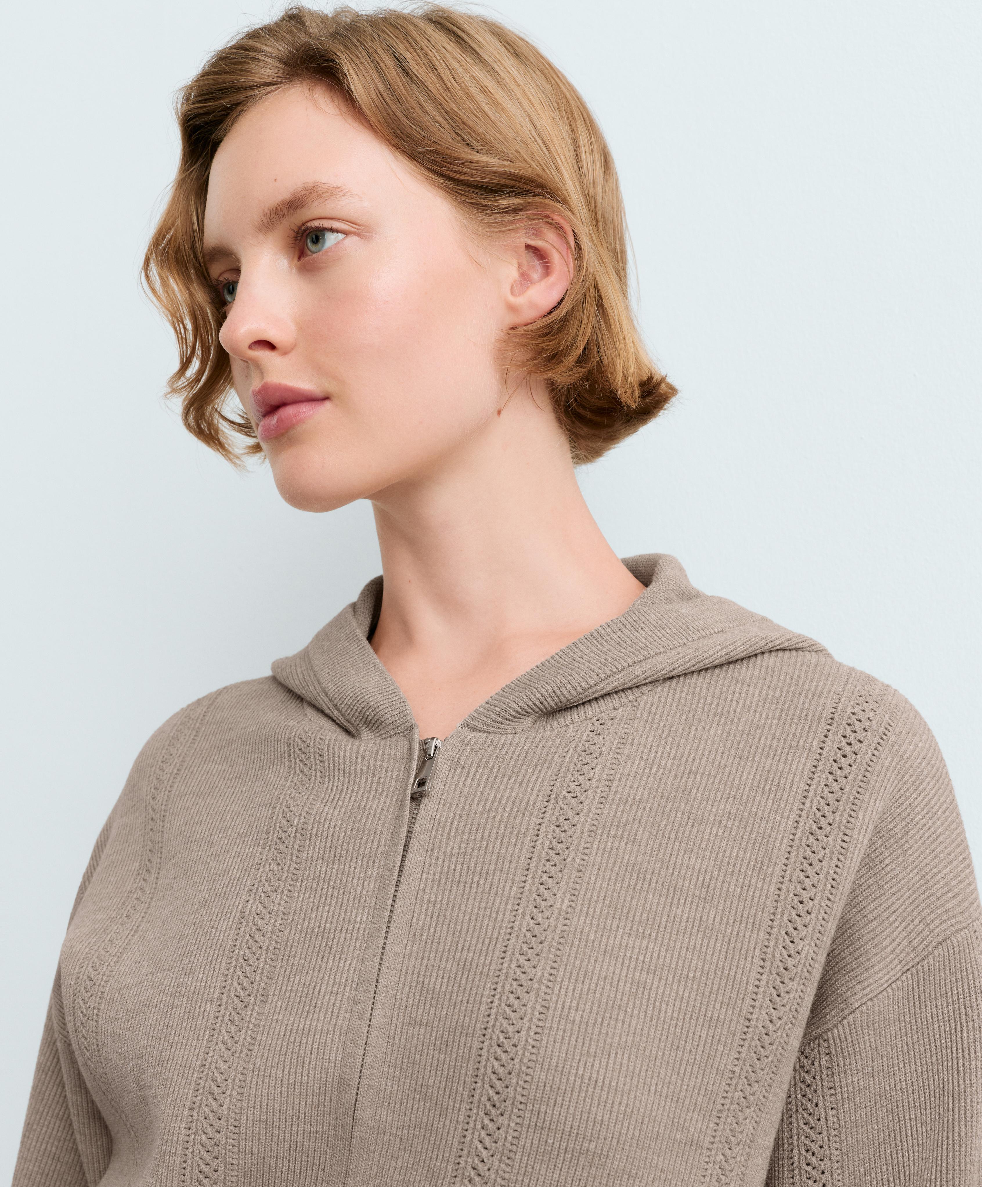 Open-knit hooded jacket — SOFT MINK