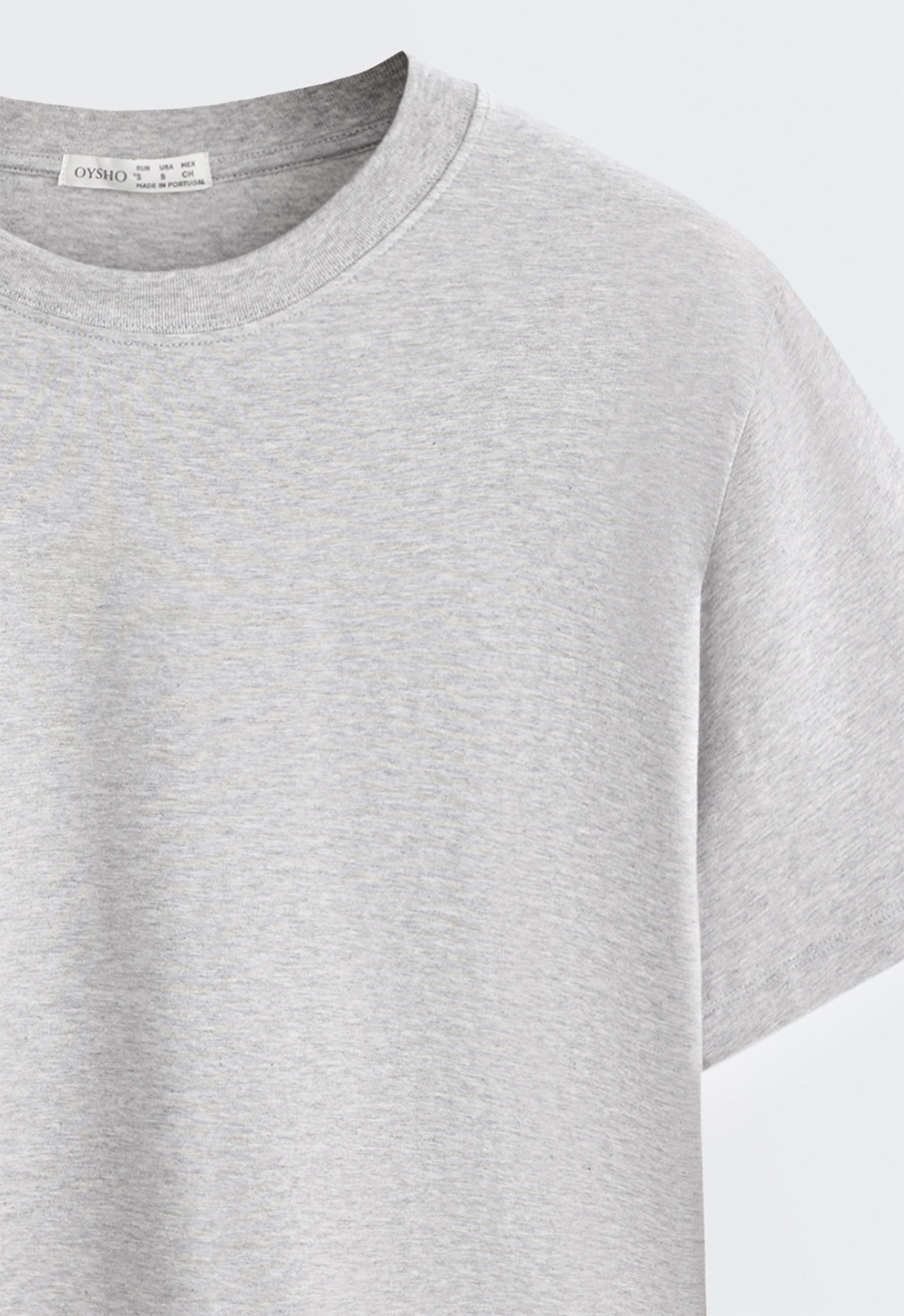 Boxy short-sleeved cotton blend T-shirt — PALE GREY