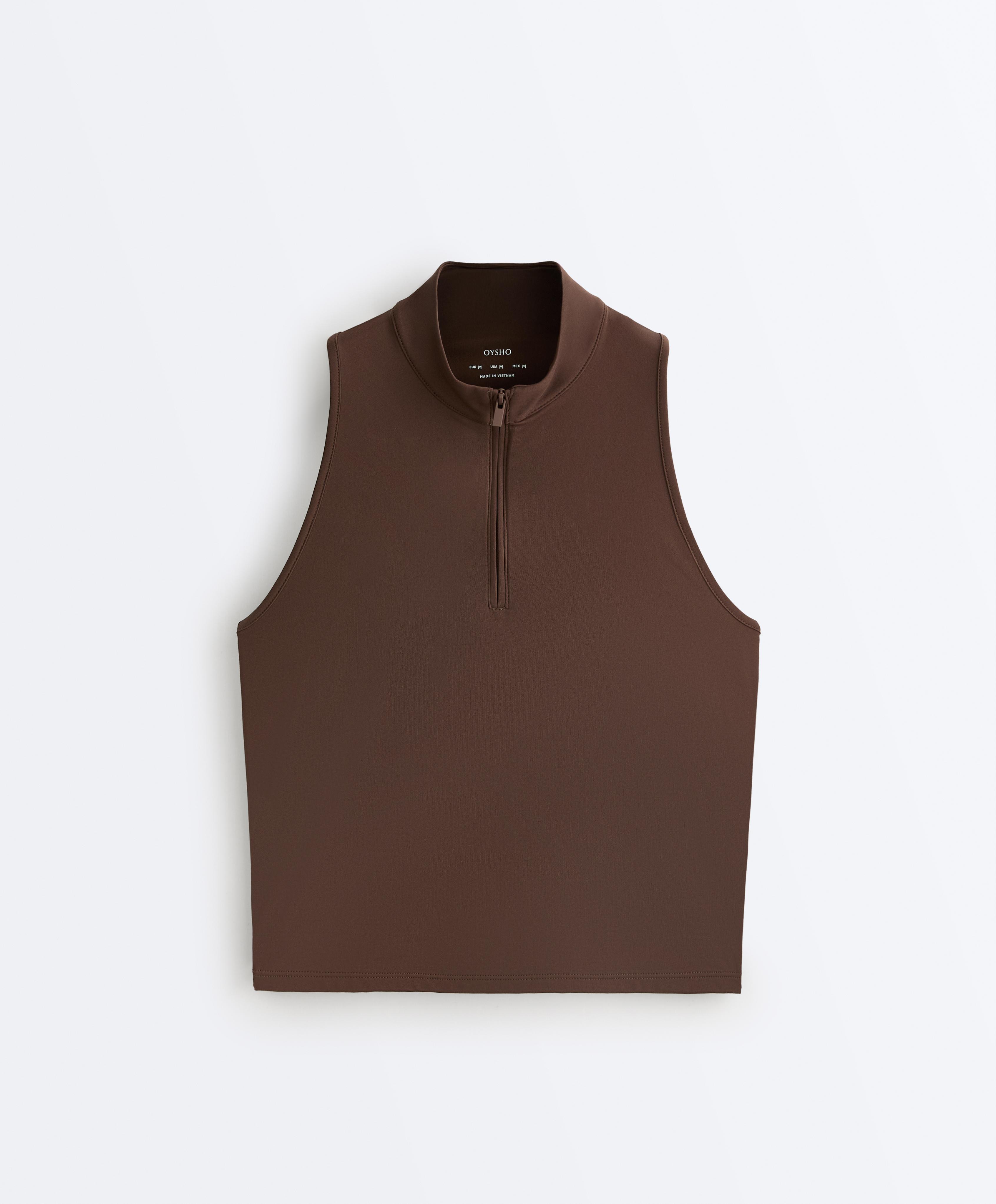 Half-zip sleeveless top — BROWN