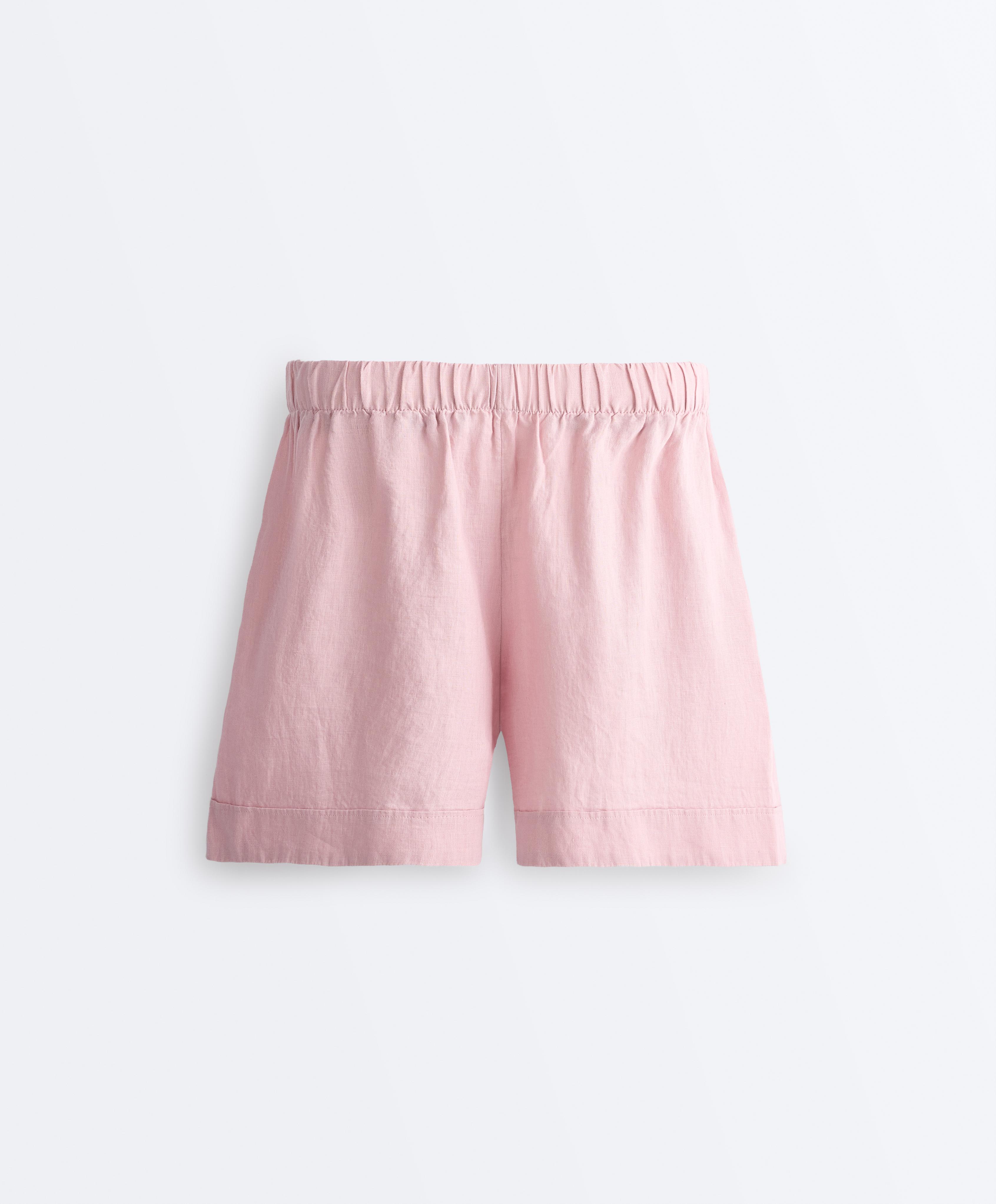 100% linen Bermuda shorts — DUSTY PINK