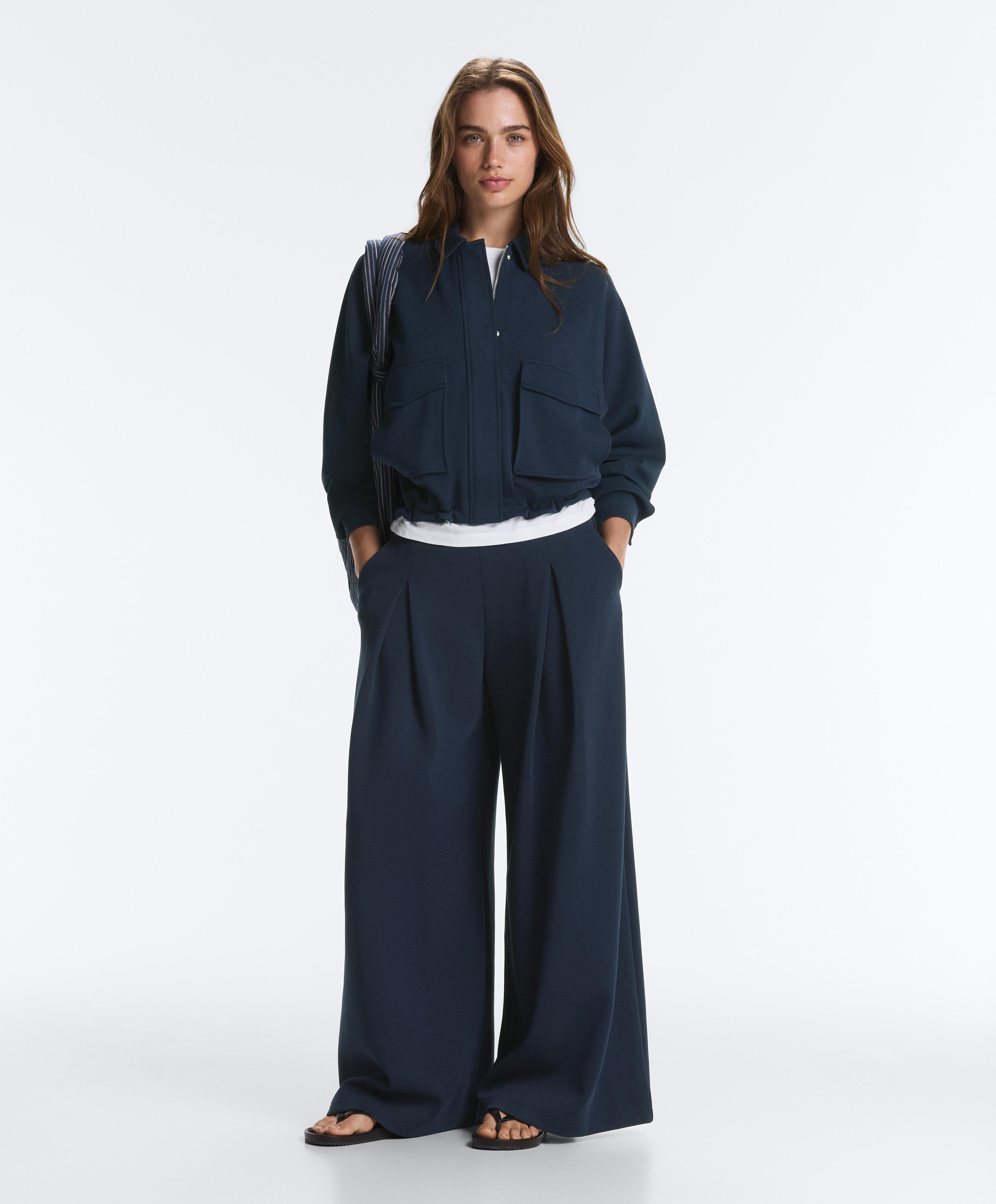 Navy cotton wide leg total look