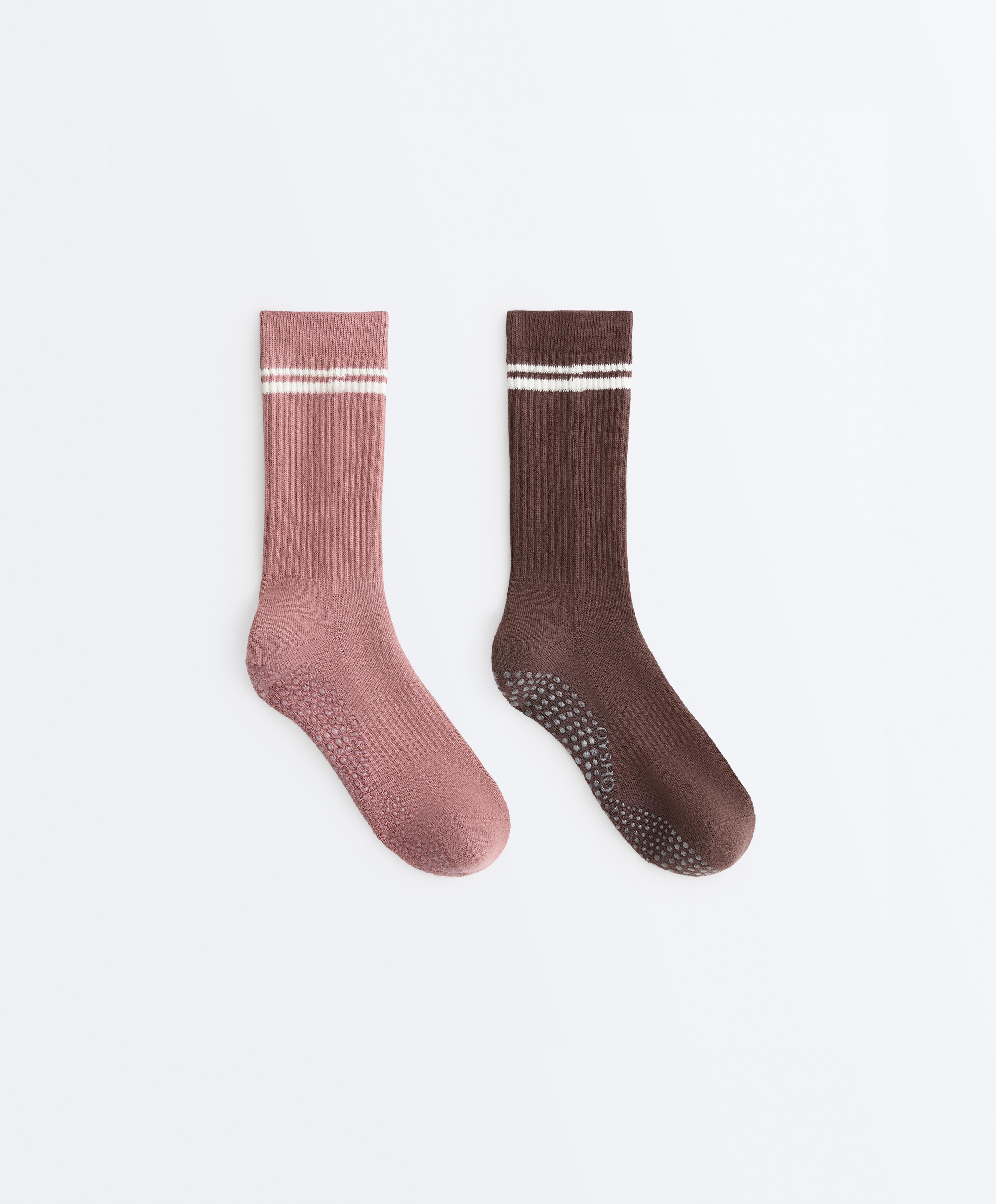 2 pairs of Classic cotton blend yoga and Pilates socks — CHOCOLATE