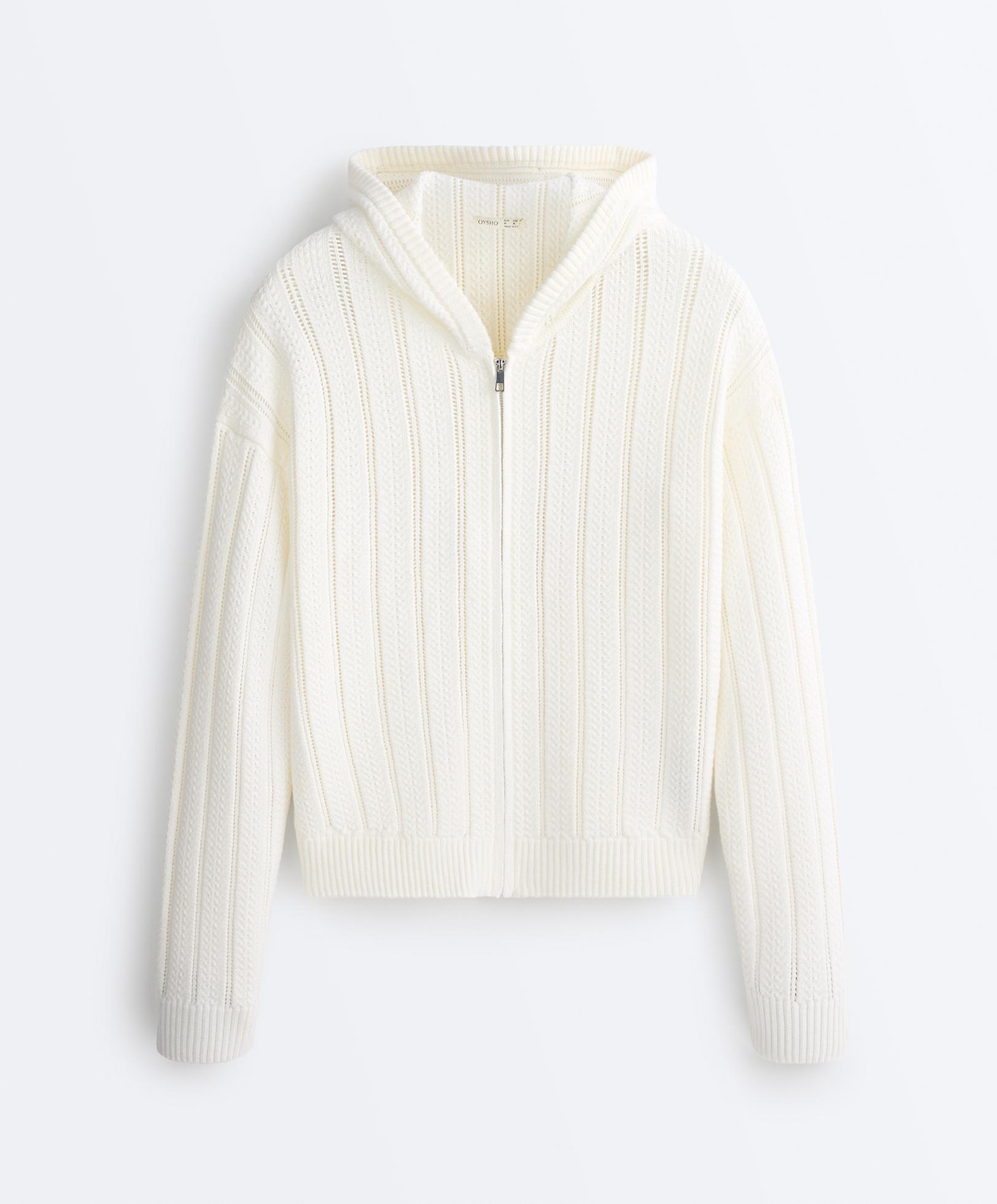 Openwork knit hooded jacket — WHITE 