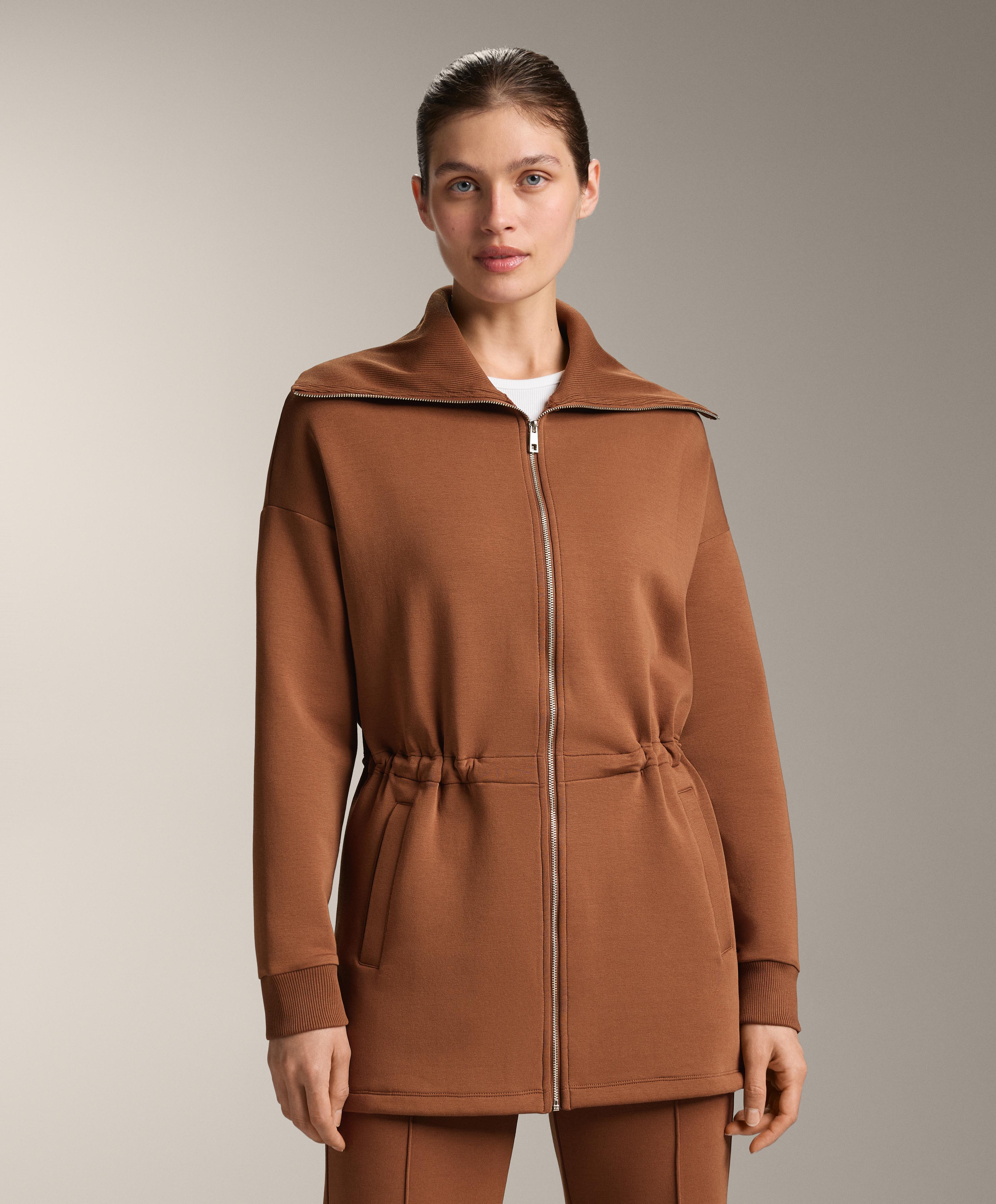 Long jacket with adjustable waist, rib collar in a cotton blend